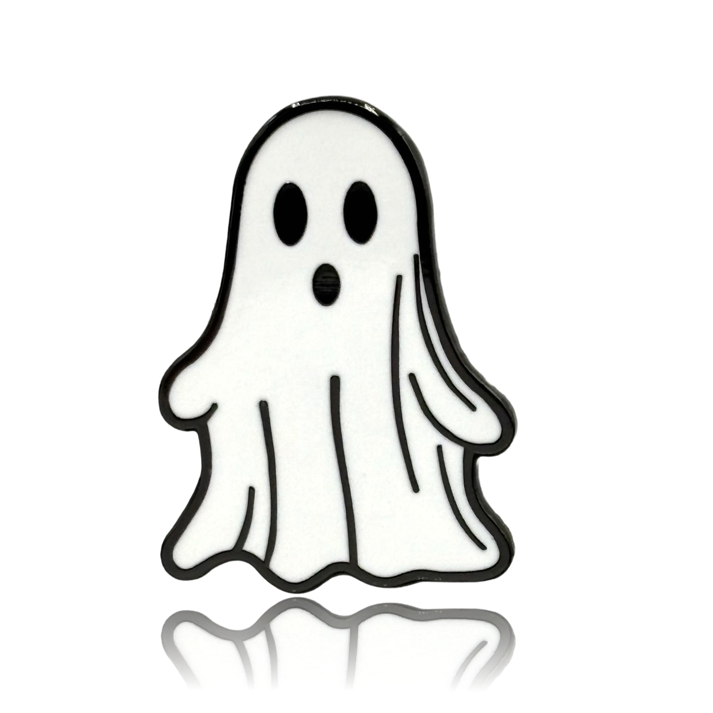 a white ghost with black eyes and a black nose