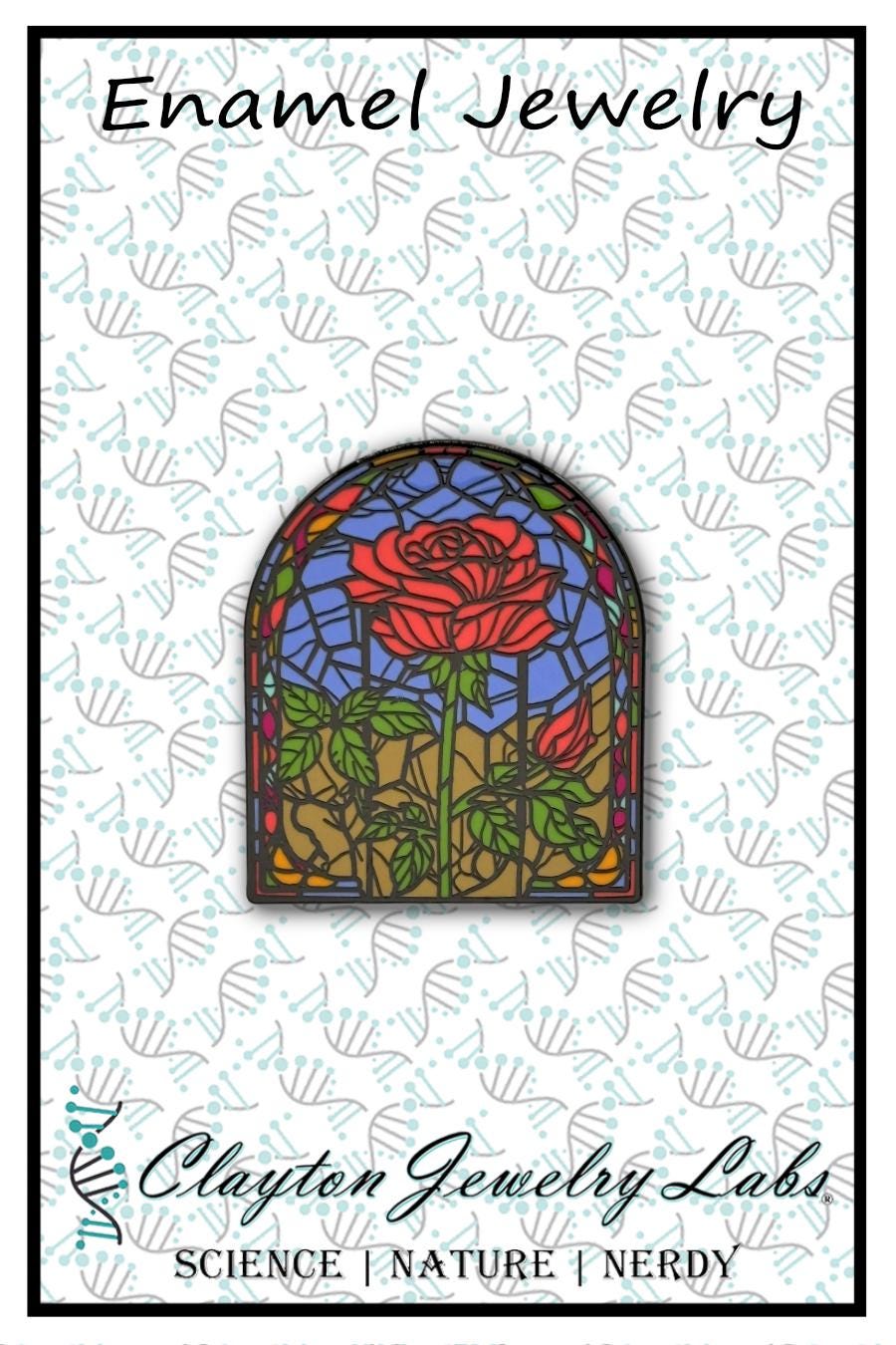 Rose Stained Glass Style Enamel Pin - Clayton Jewelry Labs