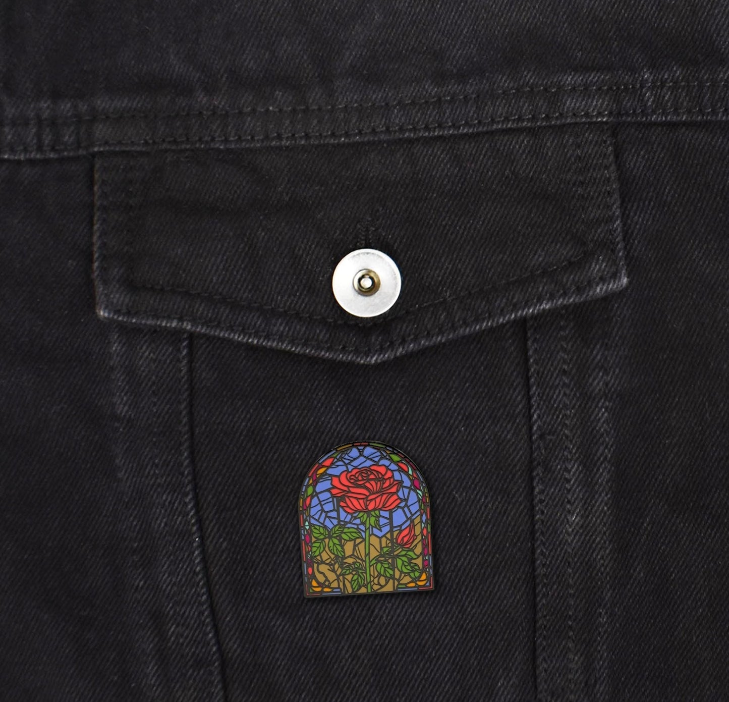 Rose Stained Glass Style Enamel Pin - Clayton Jewelry Labs