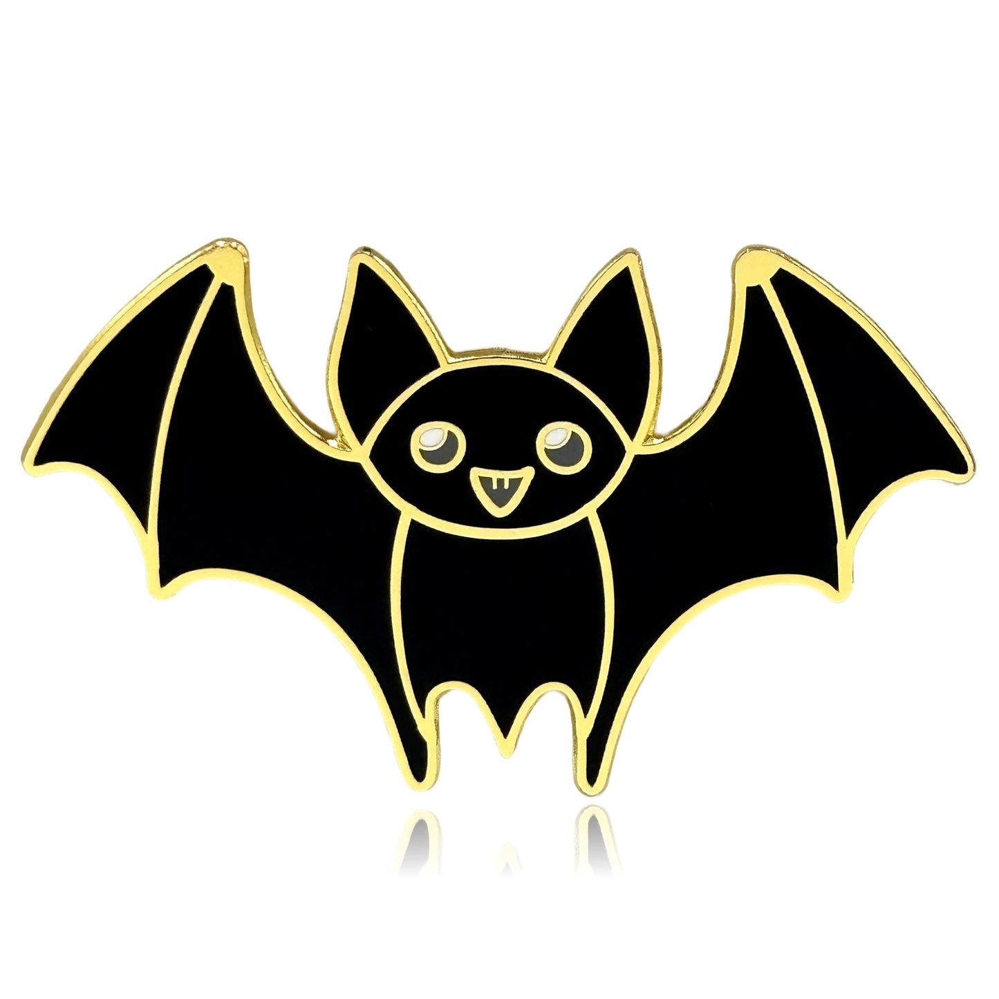 a black bat with a yellow outline on a white background