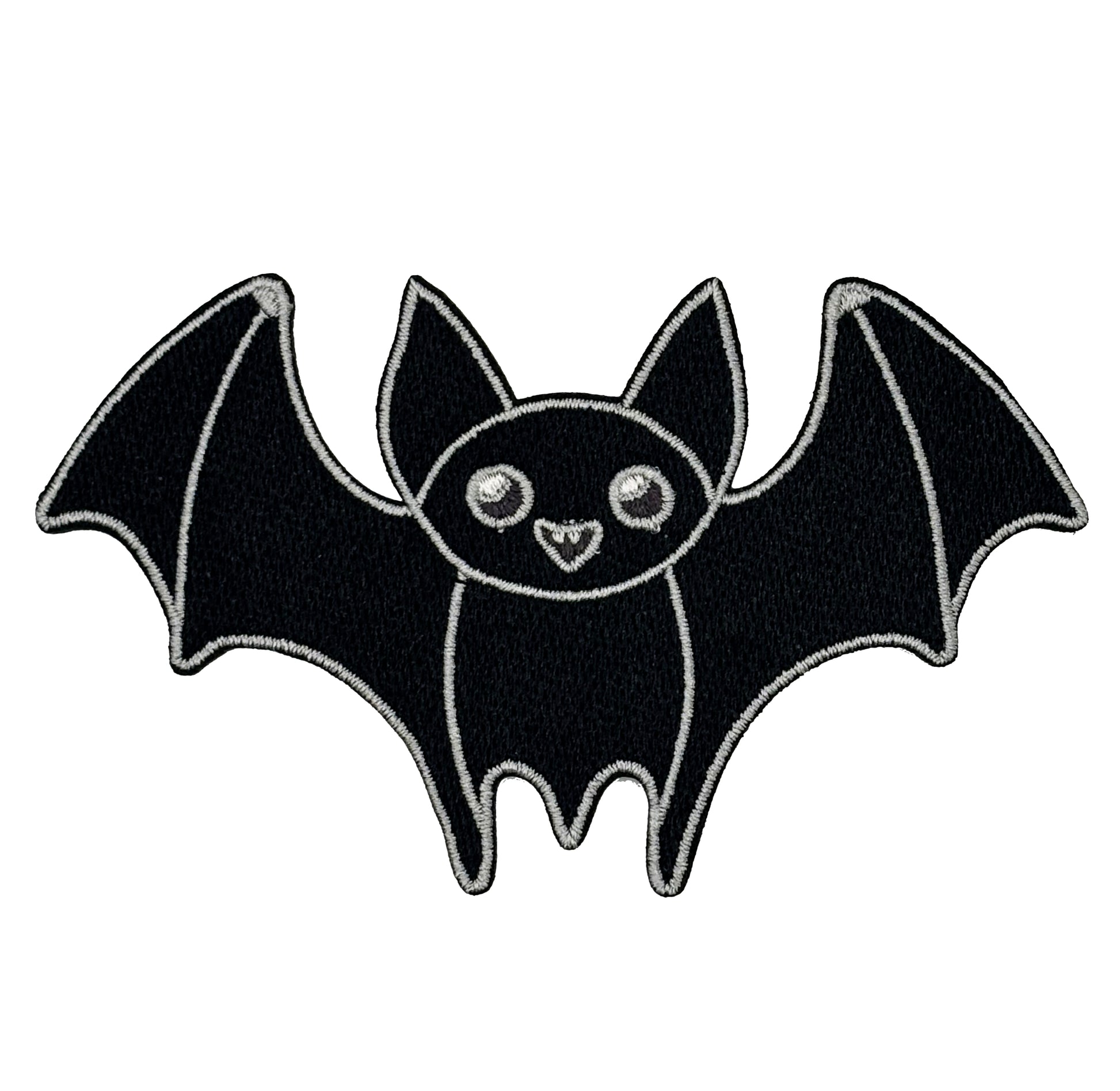 Black bat illustration with a white border on a white background