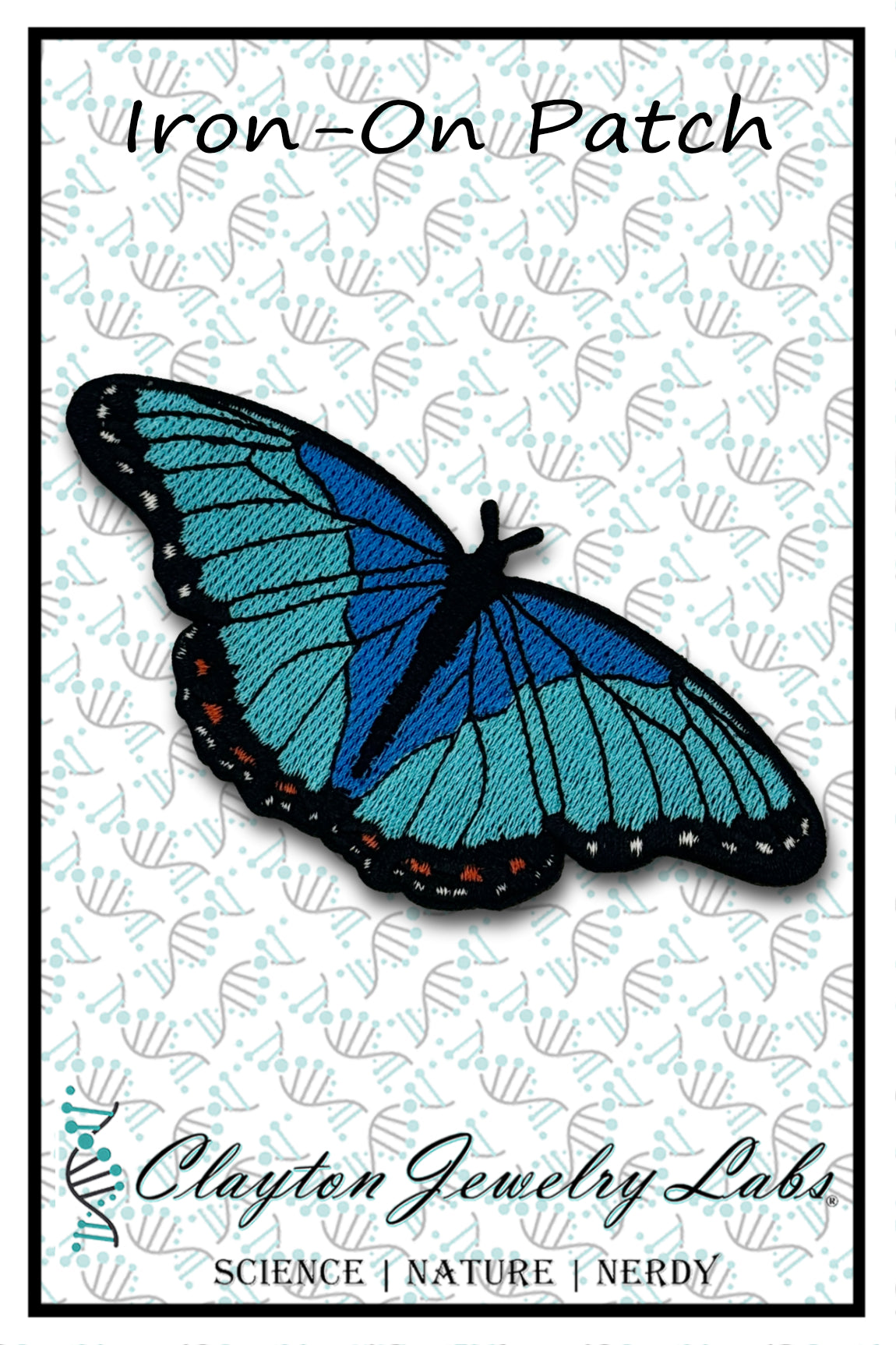 Blue Morpho Butterfly Embroidered Iron-on Patch | Clayton Jewelry Labs