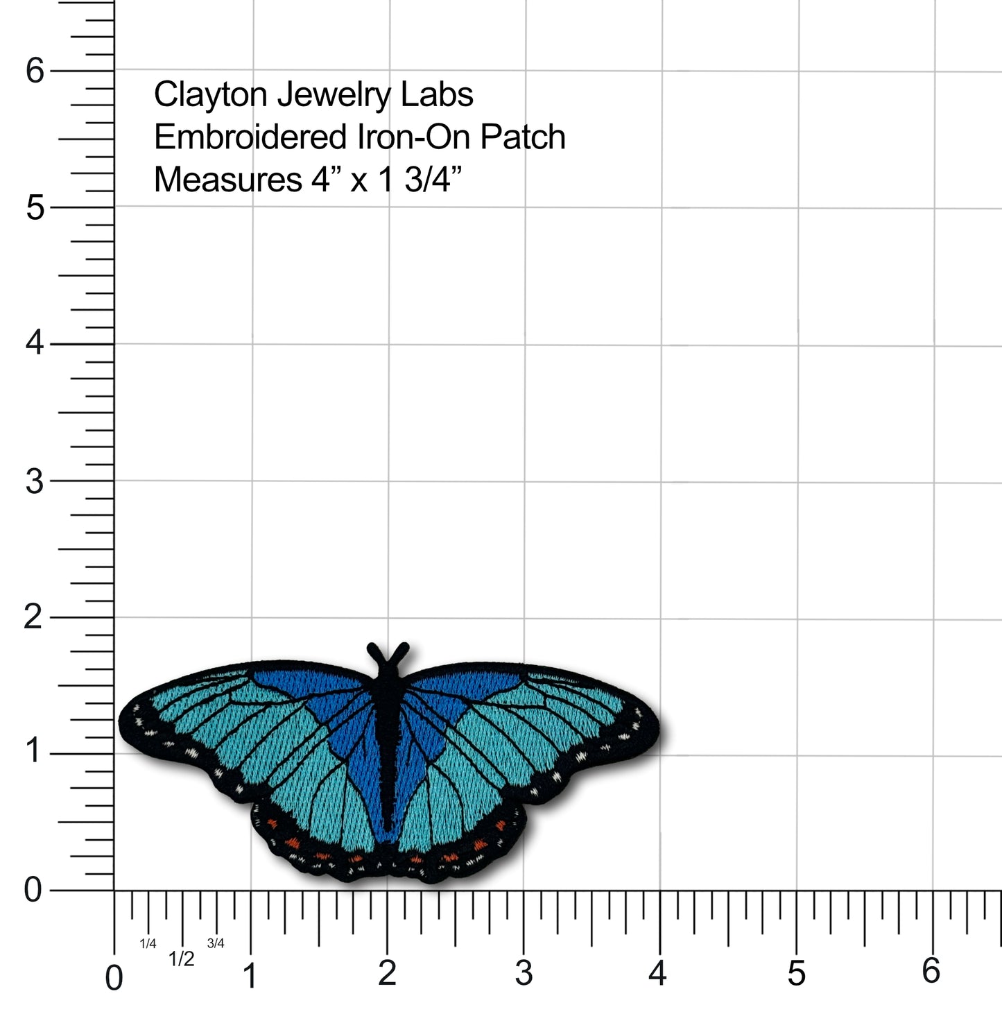 Blue Morpho Butterfly Embroidered Iron-on Patch | Clayton Jewelry Labs