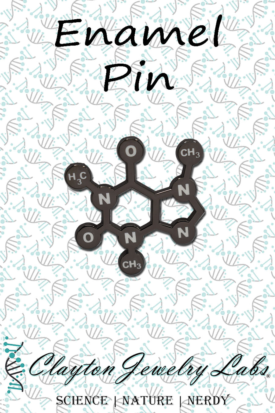 Caffeine Molecule Enamel Pin | Clayton Jewelry Labs