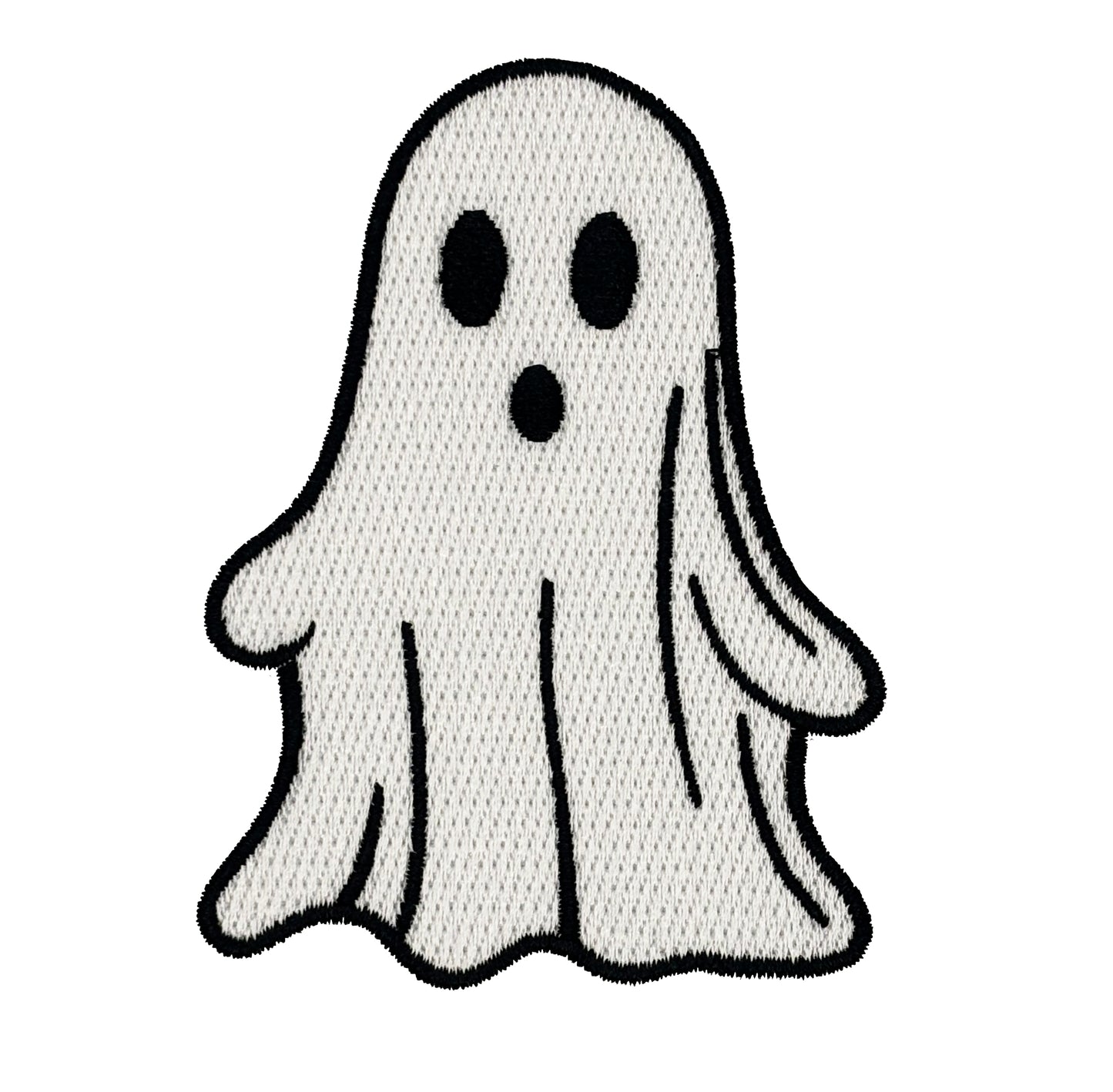 Black and white cartoon ghost patch on a white background