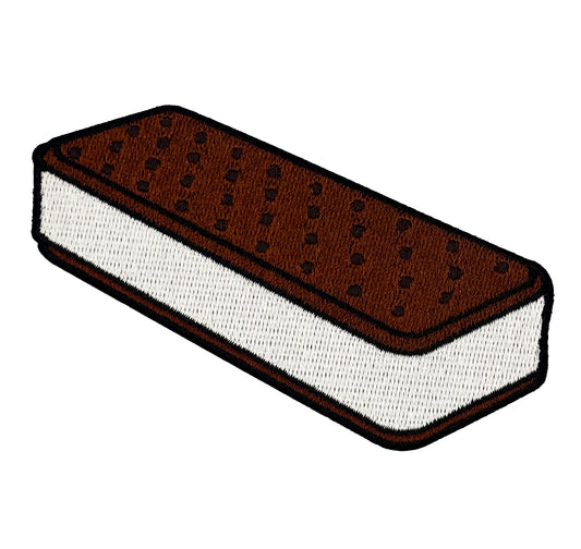 Illustration of a chocolate ice cream sandwich on a white background