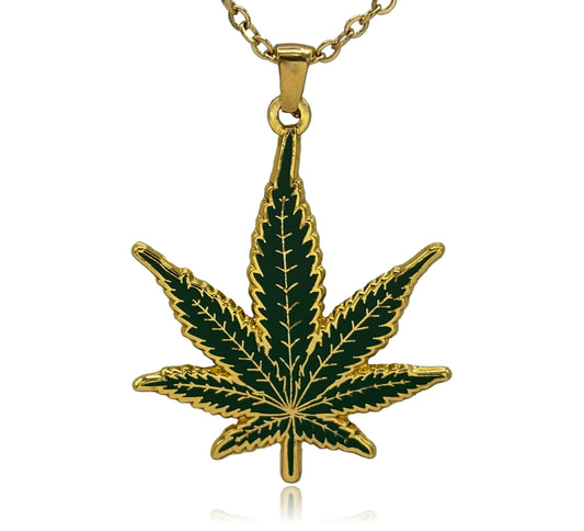 Marijuana Leaf Enamel Pendant Necklace | Clayton Jewelry Labs