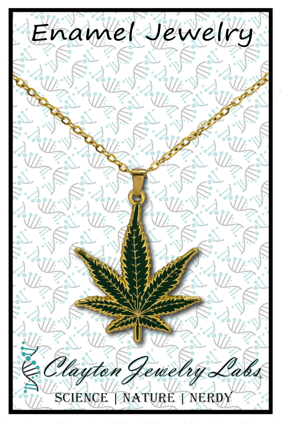 Marijuana Leaf Enamel Pendant Necklace | Clayton Jewelry Labs