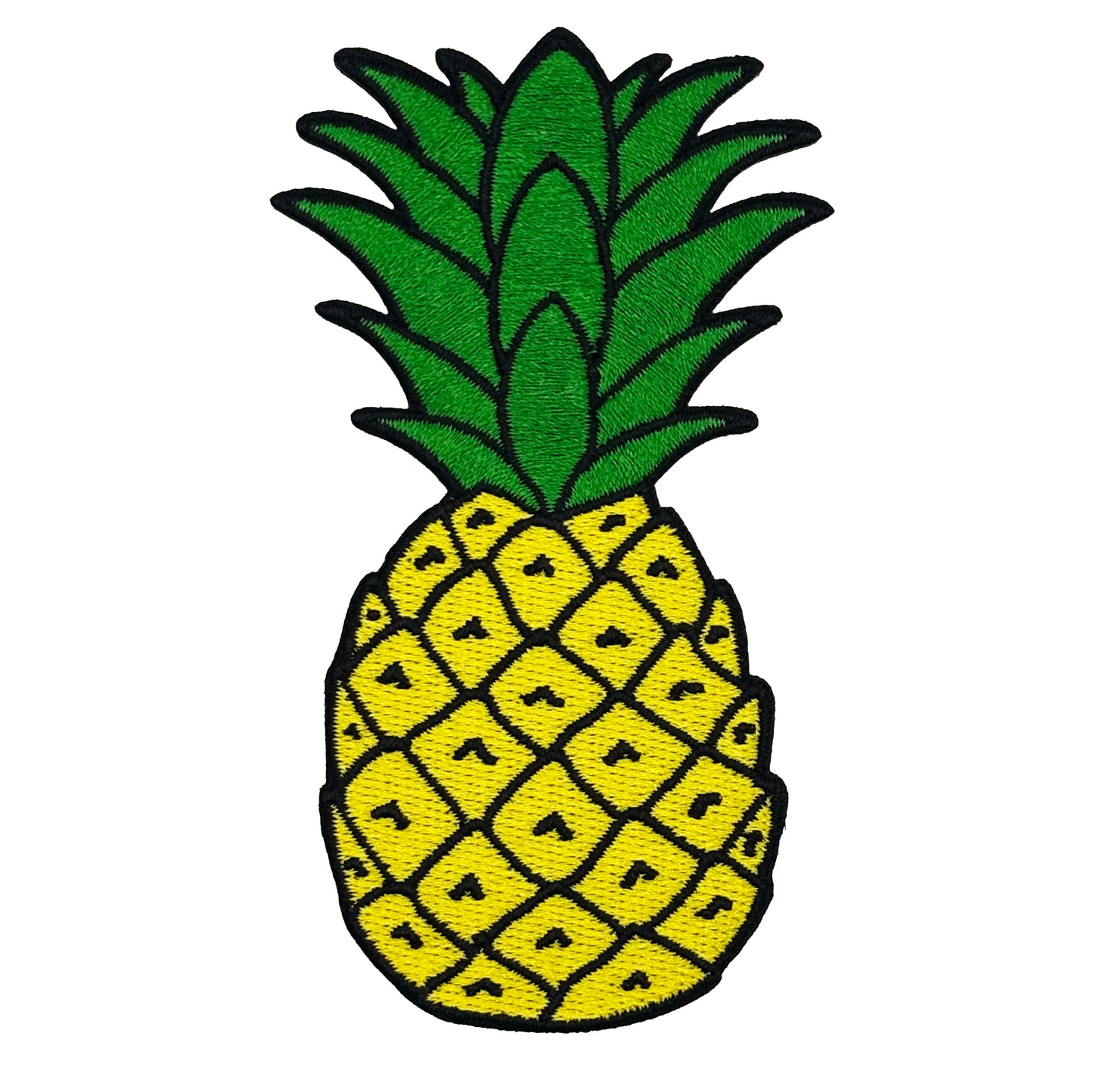 Pineapple-shaped patch with green top and yellow body on a white background