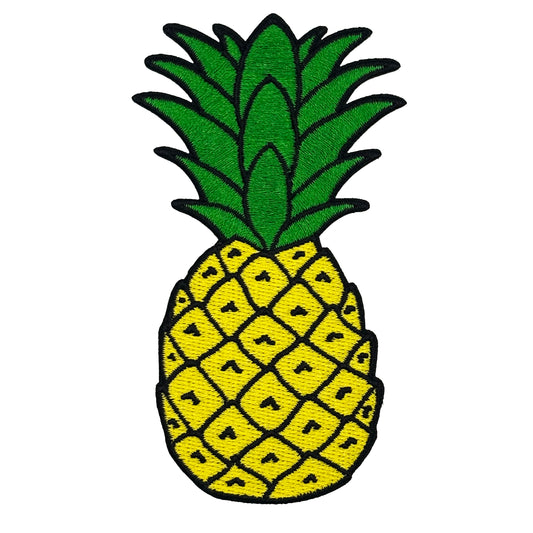 Pineapple-shaped patch with green top and yellow body on a white background