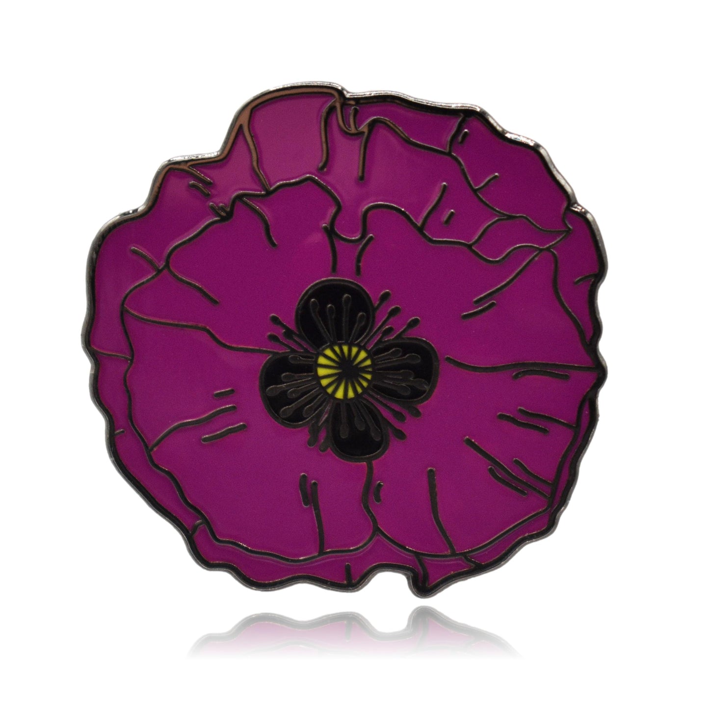 Black Purple Poppy Flower Hard Enamel Pin - Clayton Jewelry Labs