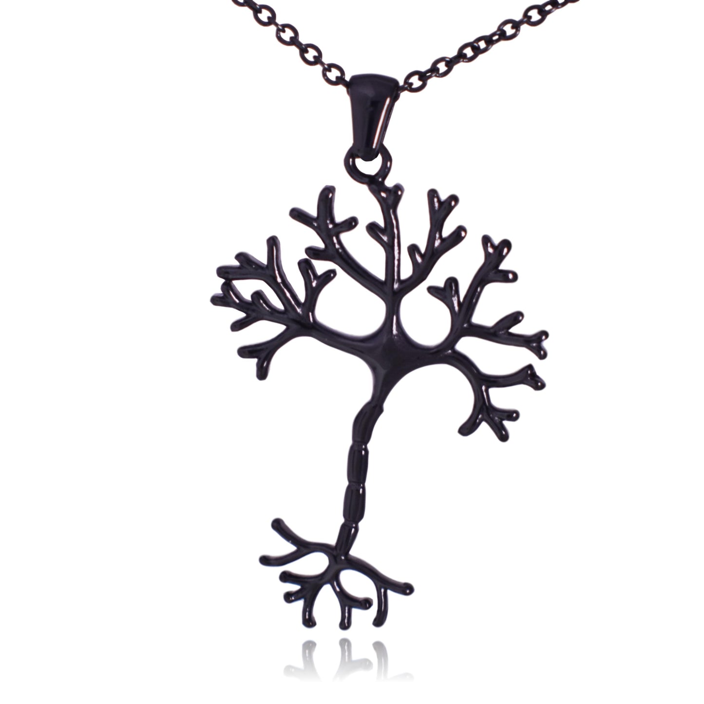 Black Nerve Cell Science Stainless Steel Pendant Necklace