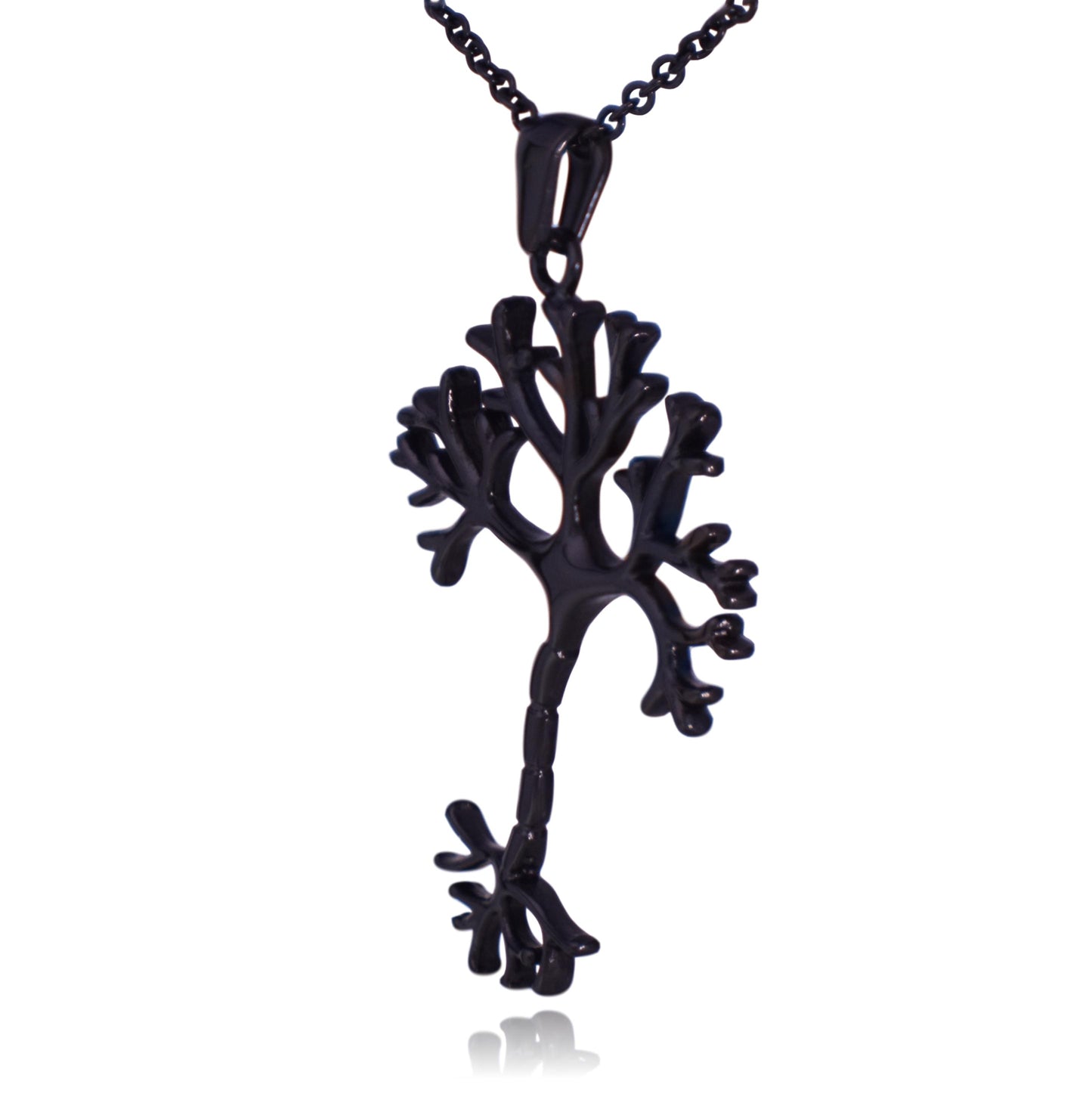 Black Nerve Cell Science Stainless Steel Pendant Necklace