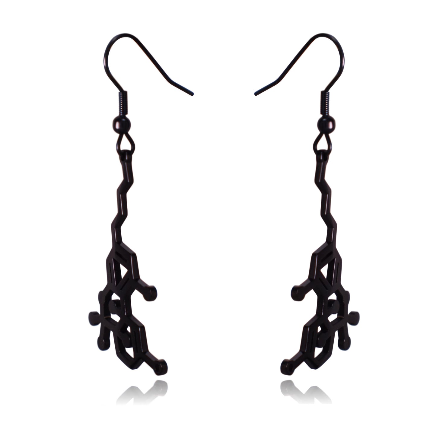 Black THC Tetrahydrocannabinol Marijuana Molecule Stainless Steel Dangle Earrings