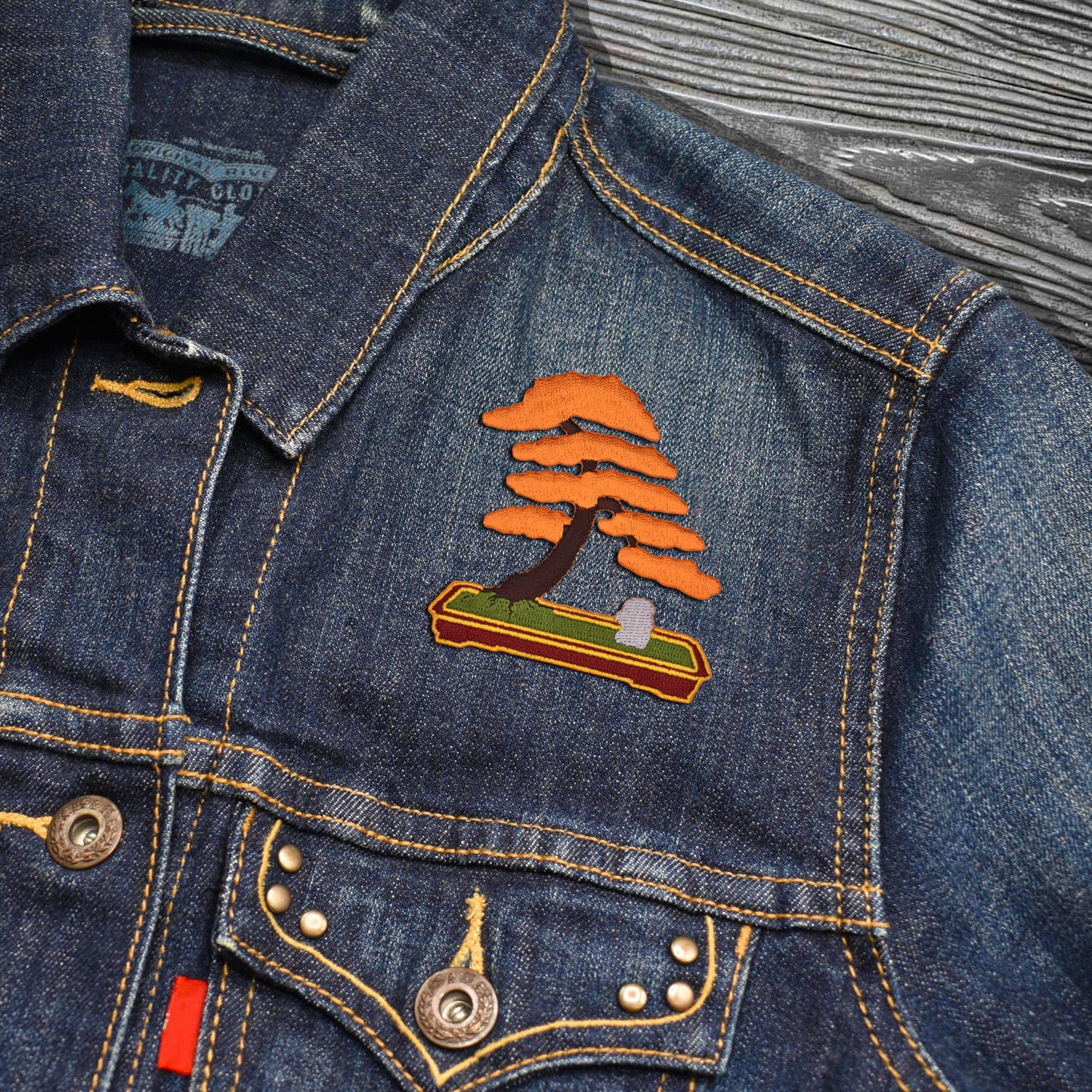 Orange Bonsai Tree Embroidered Iron-on Patch