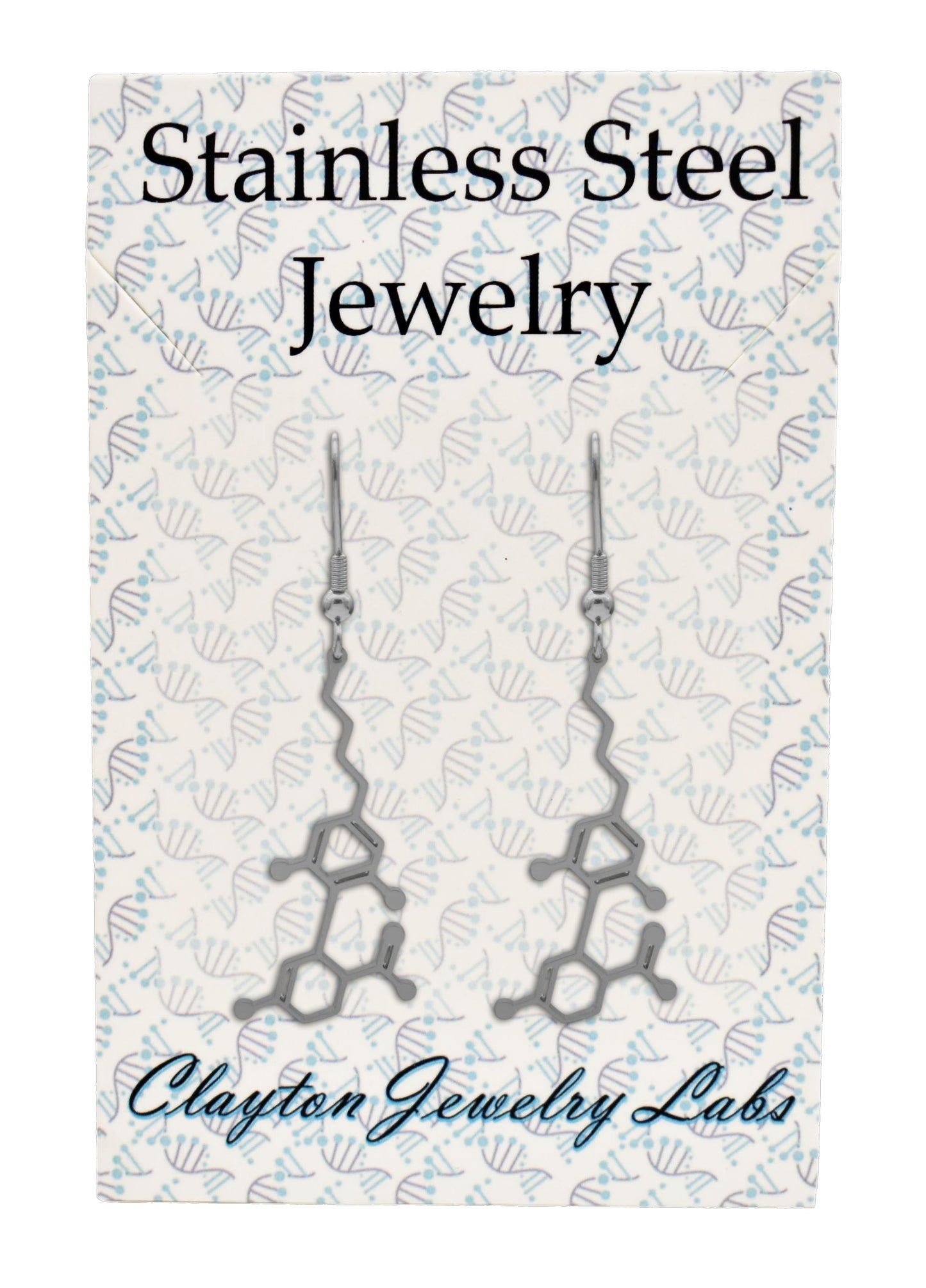 CBD Cannabidiol Molecule Stainless Steel Dangle Earrings