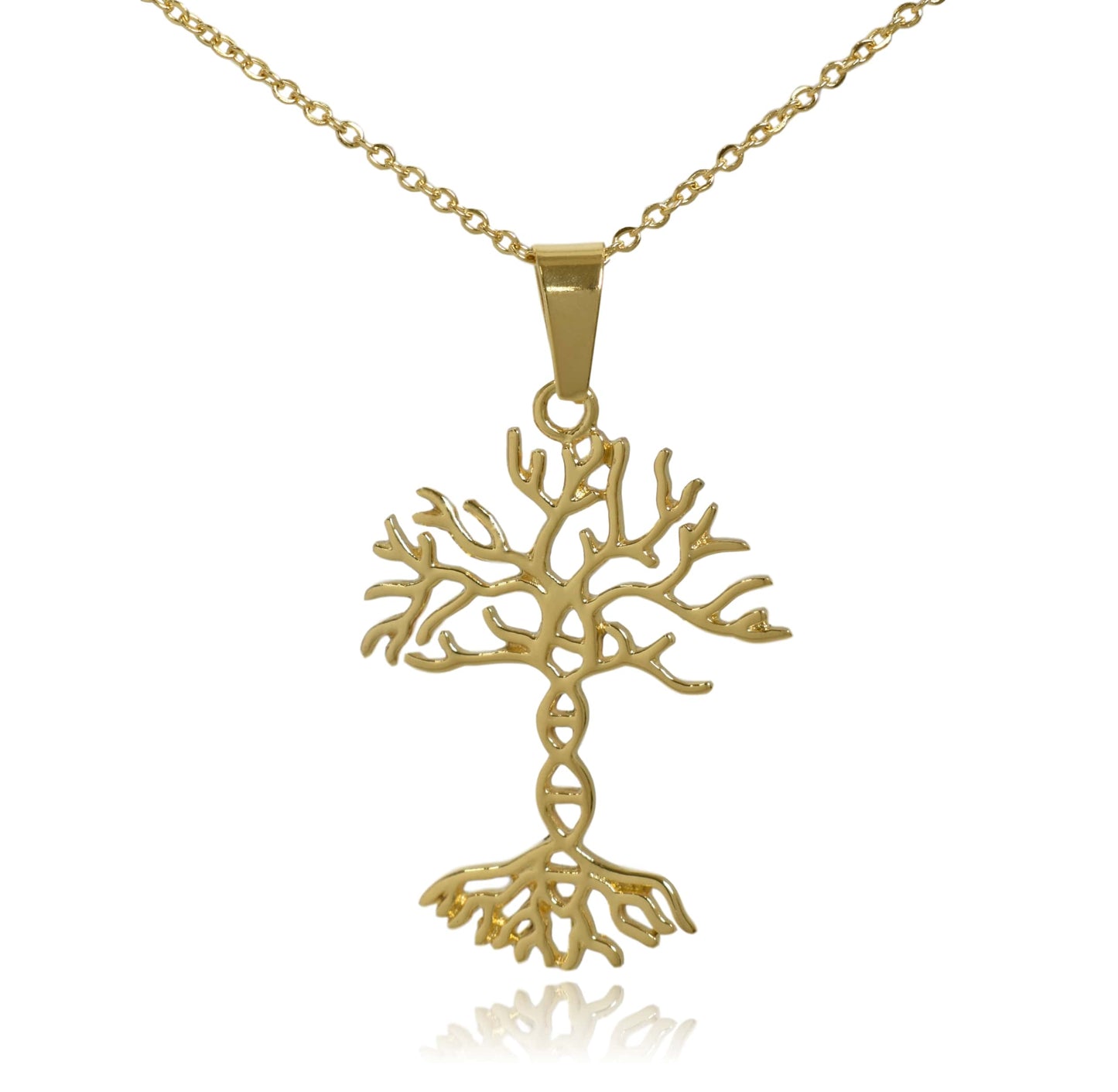 Gold DNA Tree of Life Stainless Steel Pendant Necklace