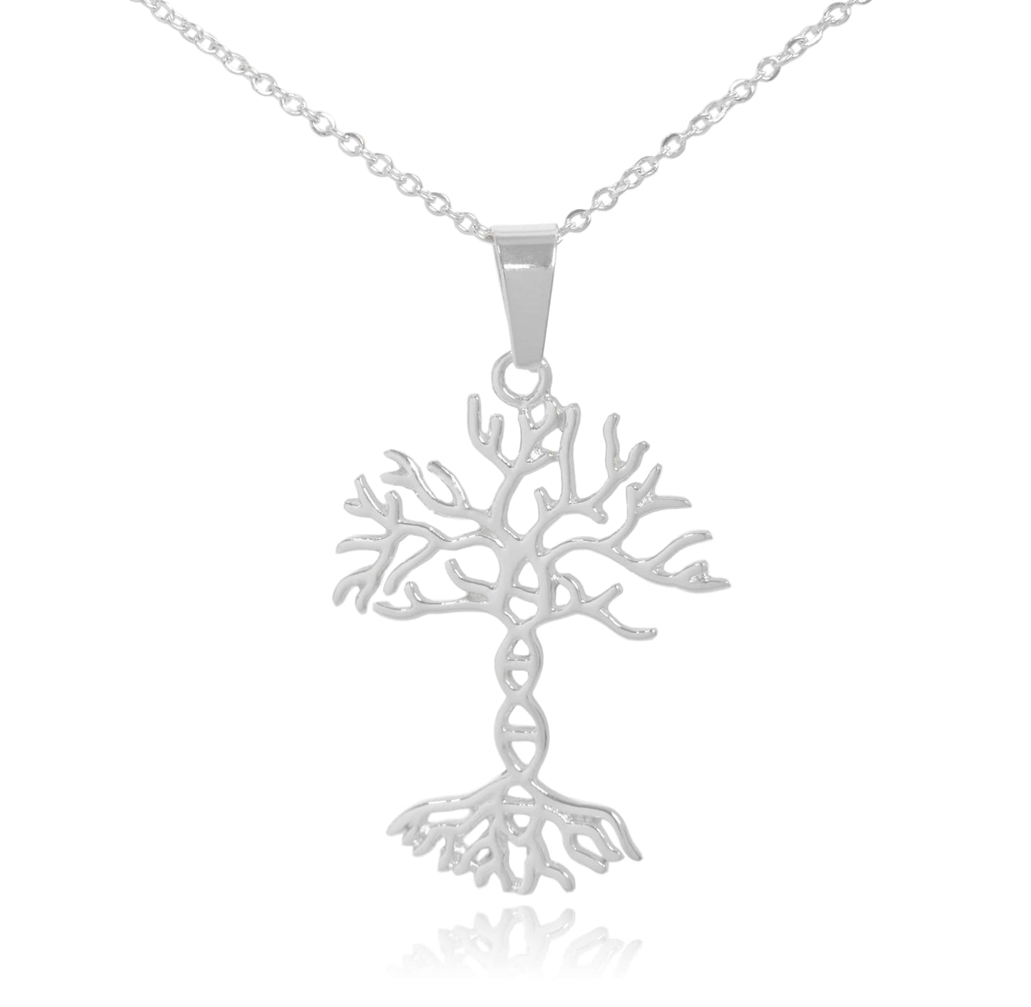 Silver DNA Tree of Life Stainless Steel Pendant Necklace