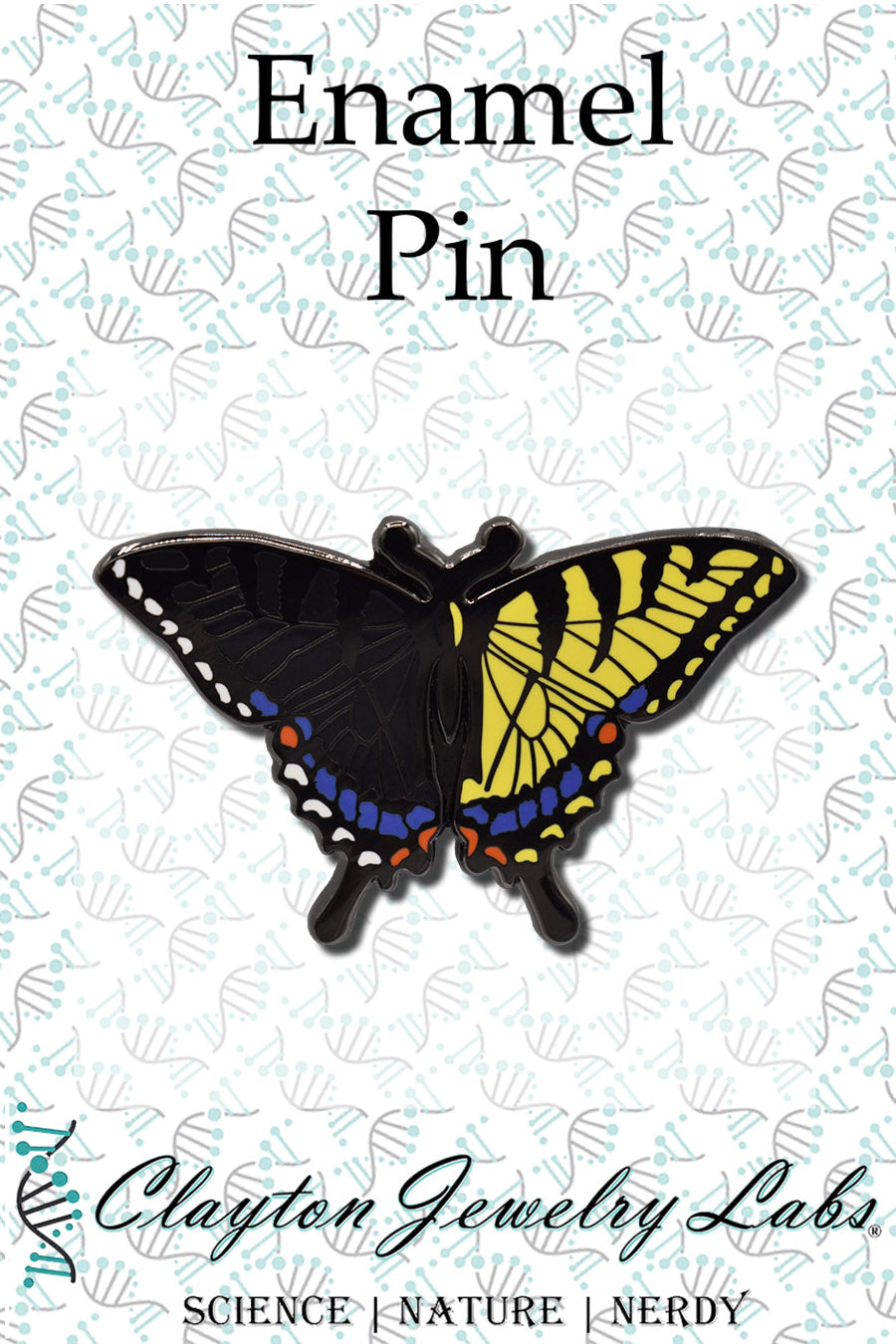 Bilateral Gynandromorph Eastern Tiger Swallowtail Butterfly Hard Enamel Pin - Clayton Jewelry Labs