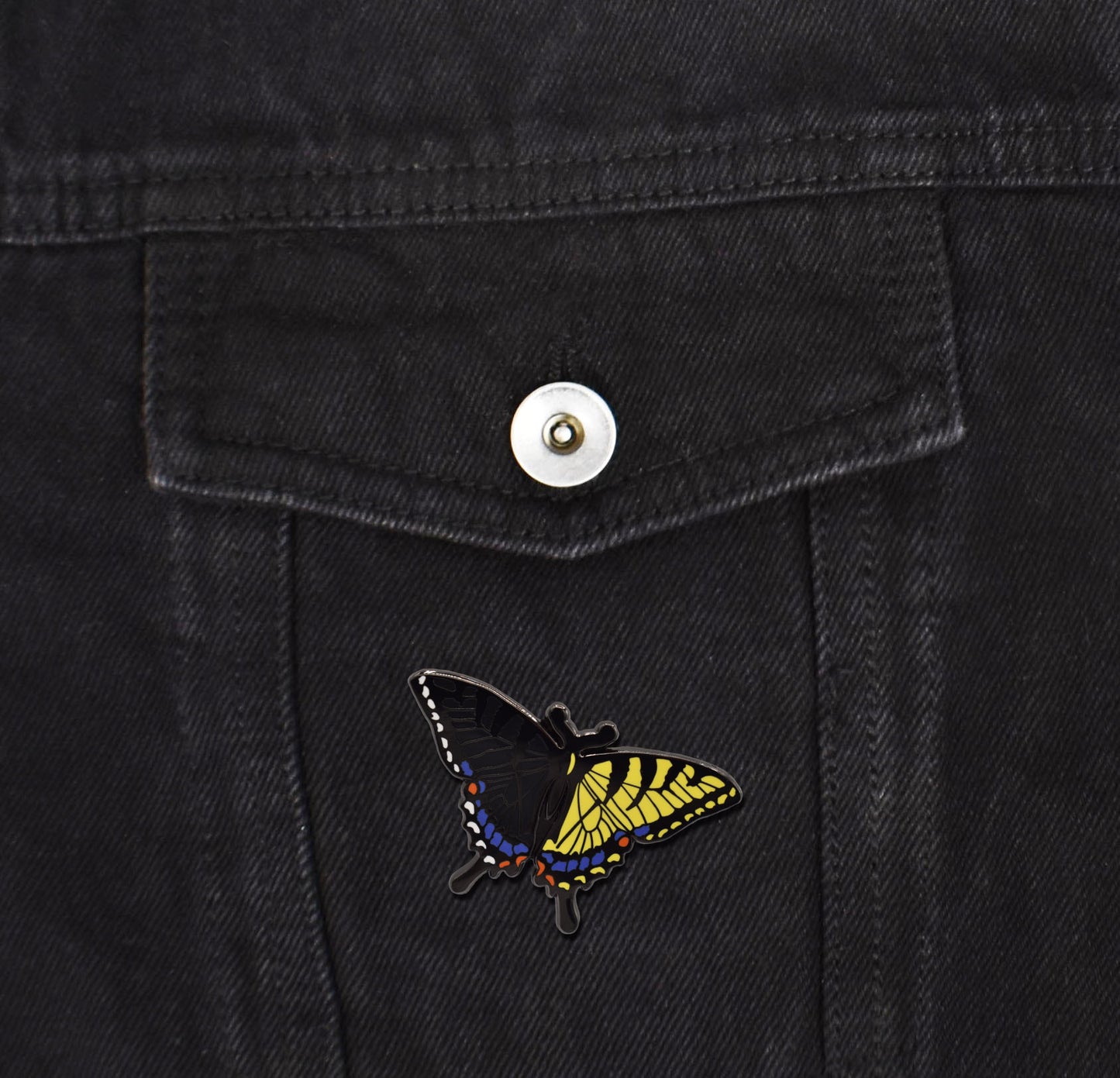 Bilateral Gynandromorph Eastern Tiger Swallowtail Butterfly Hard Enamel Pin - Clayton Jewelry Labs