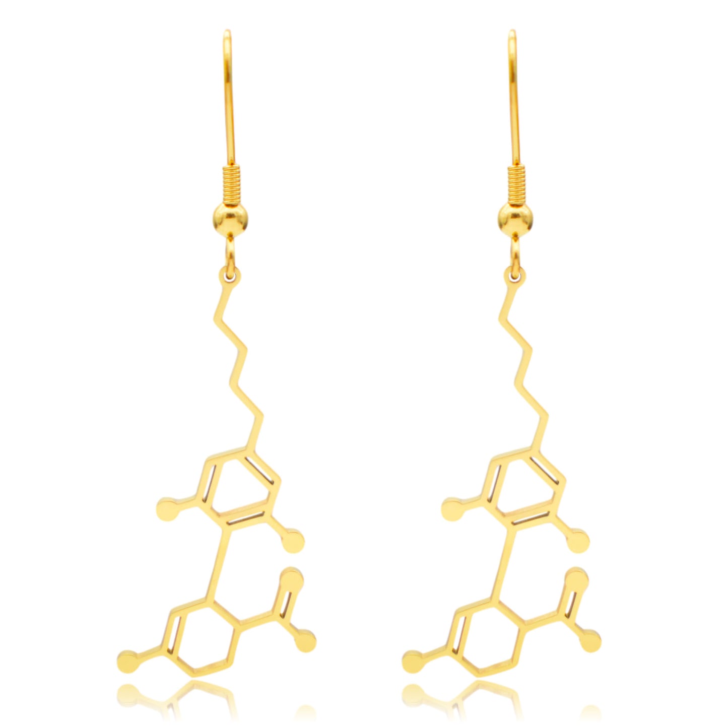 CBD Cannabidiol Molecule Stainless Steel Dangle Earrings