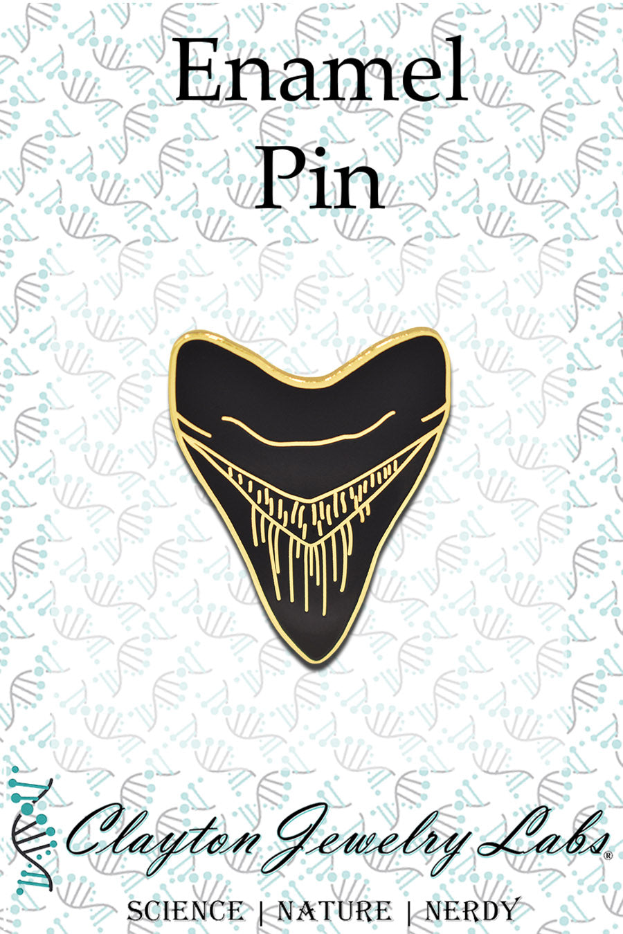 Gold Megalodon Shark Tooth Hard Enamel Pin - Clayton Jewelry Labs