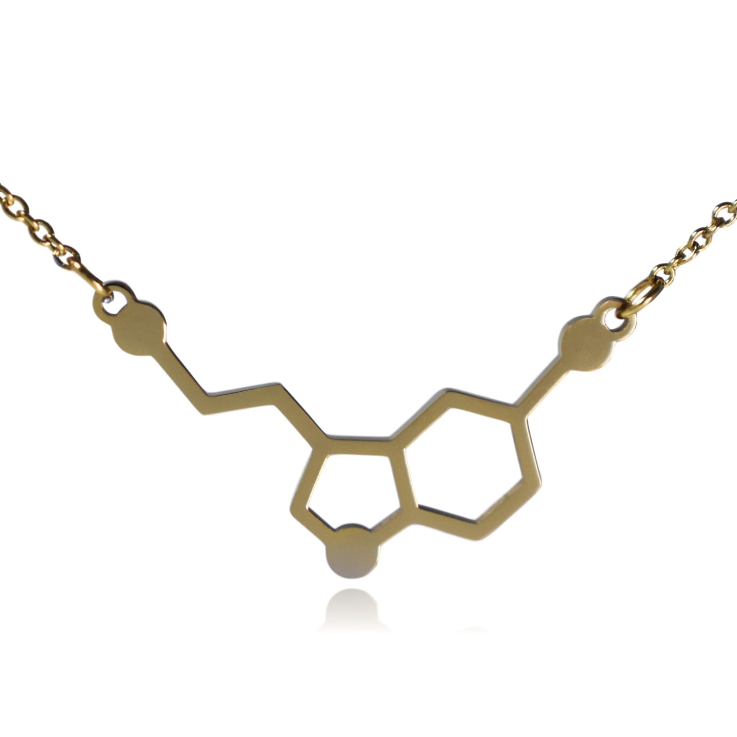 Gold Serotonin Molecule Stainless Steel Necklace