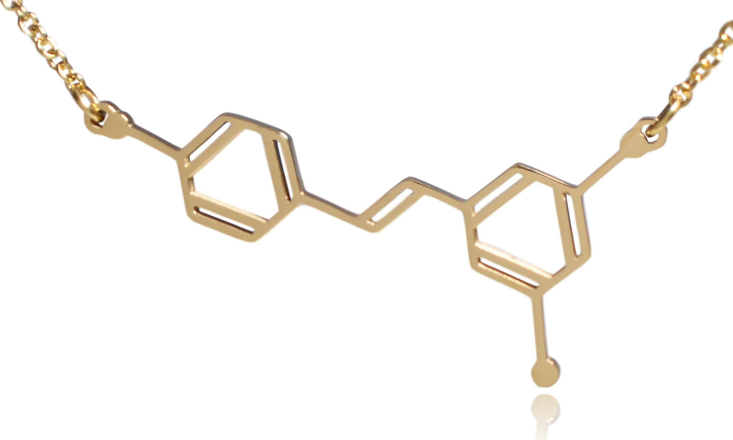 Gold Wine Resveratrol Molecule Stainless Steel Necklace