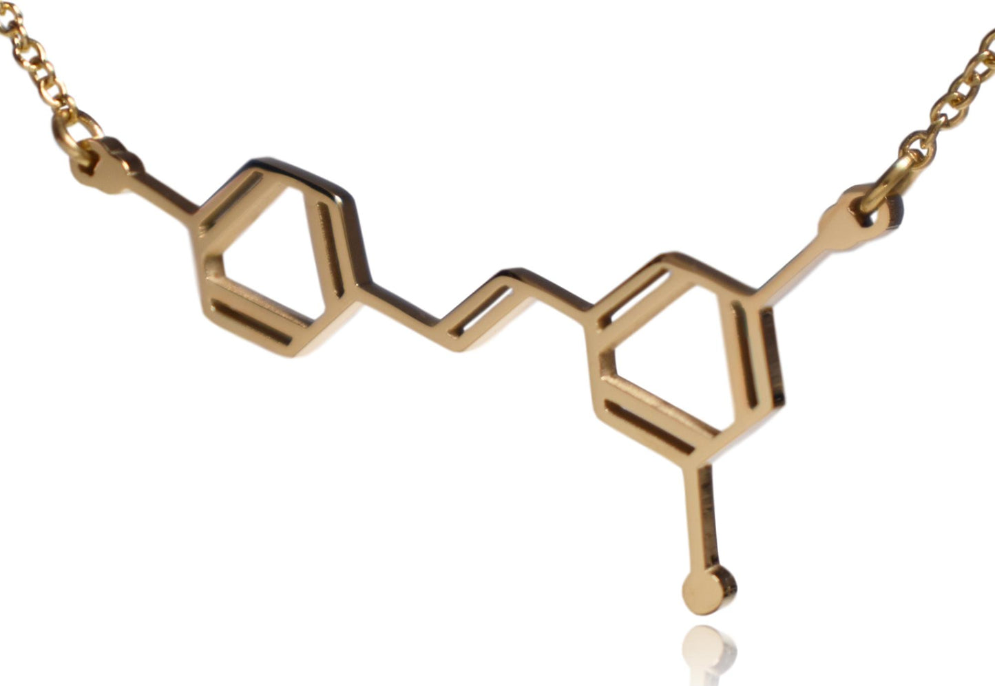 Gold Wine Resveratrol Molecule Stainless Steel Necklace