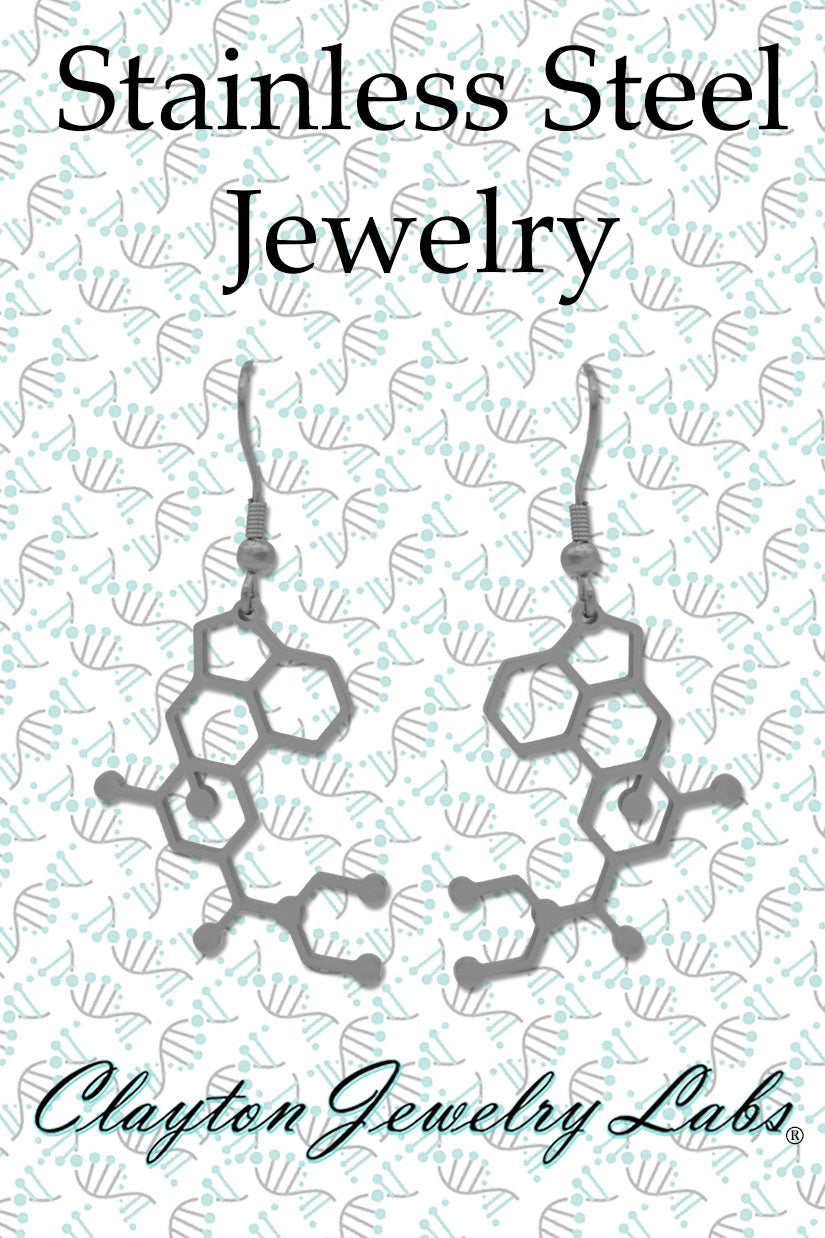 LSD Lysergic Acid Diethylamide Molecule Stainless Steel Dangle Earrings
