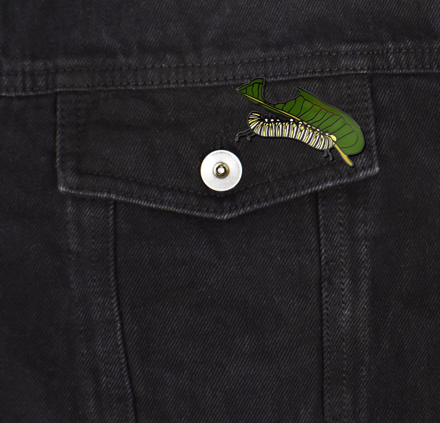Monarch Caterpillar Eating Leaf Hard Enamel Lapel Pin