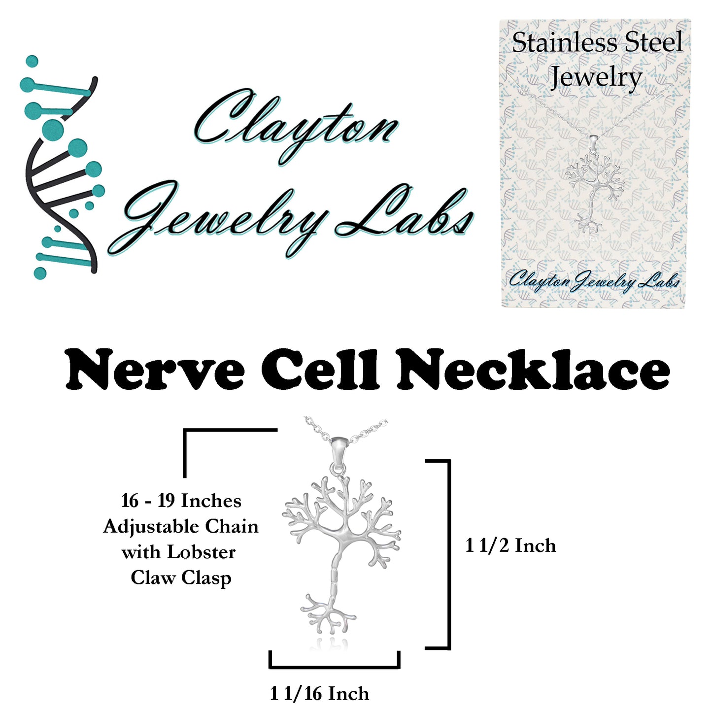 Nerve Cell Science Stainless Steel Pendant Necklace