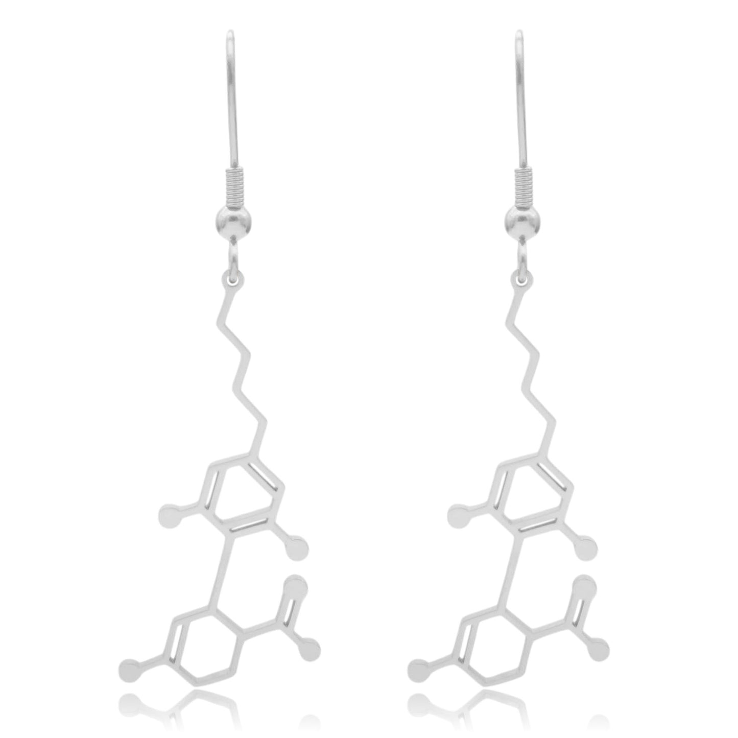 CBD Cannabidiol Molecule Stainless Steel Dangle Earrings
