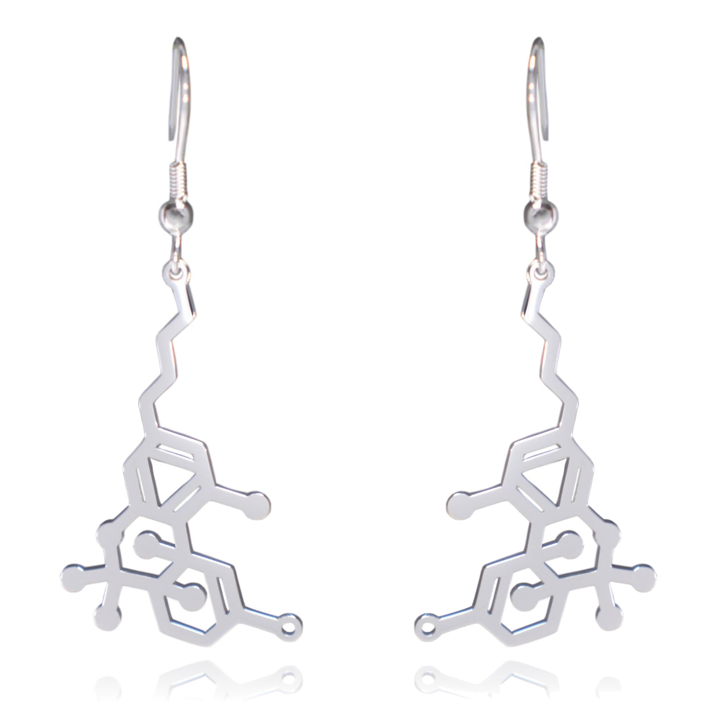 Silver THC Tetrahydrocannabinol Marijuana Molecule Stainless Steel Dangle Earrings