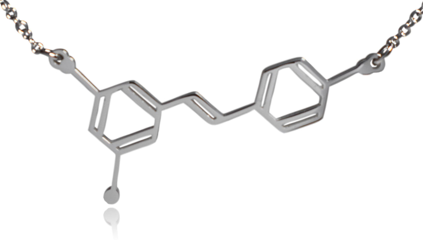 Silver Wine Resveratrol Molecule Stainless Steel Necklace