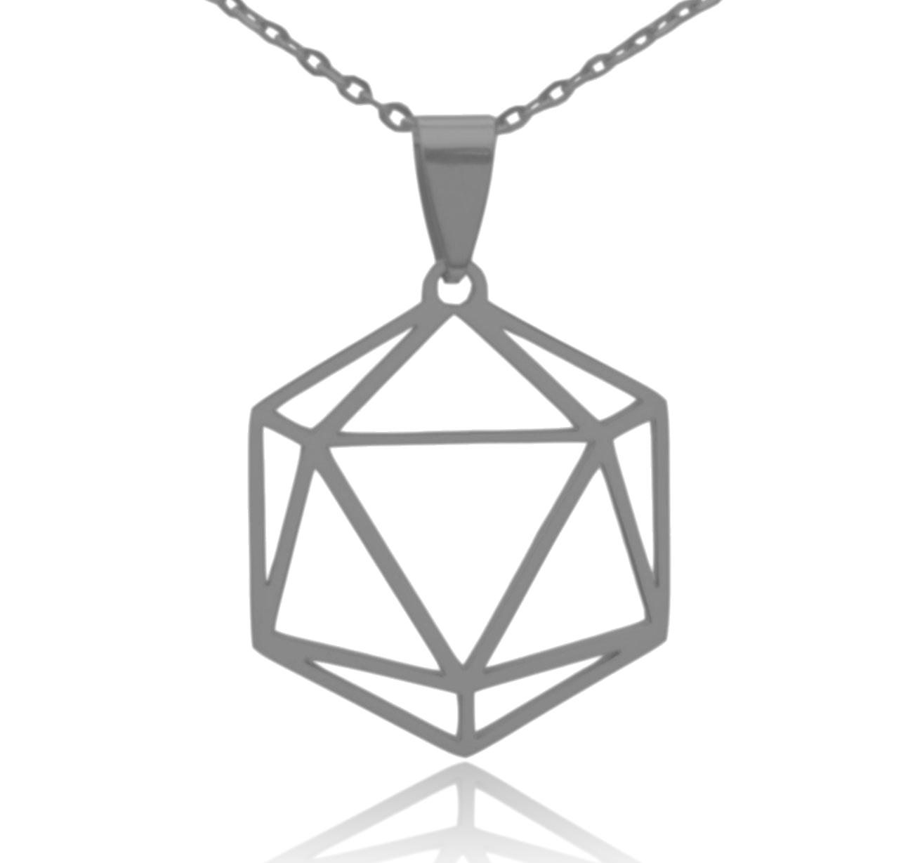 D20 Dice Silhouette Stainless Steel Necklace