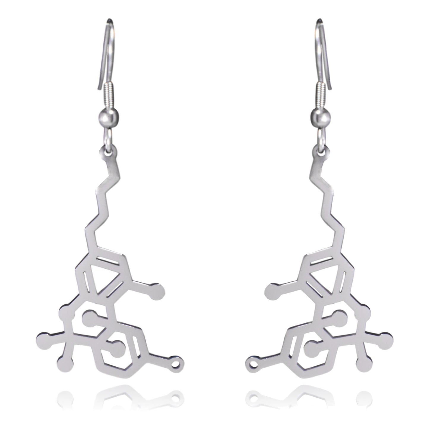 THC Tetrahydrocannabinol Marijuana Molecule Stainless Steel Dangle Earrings