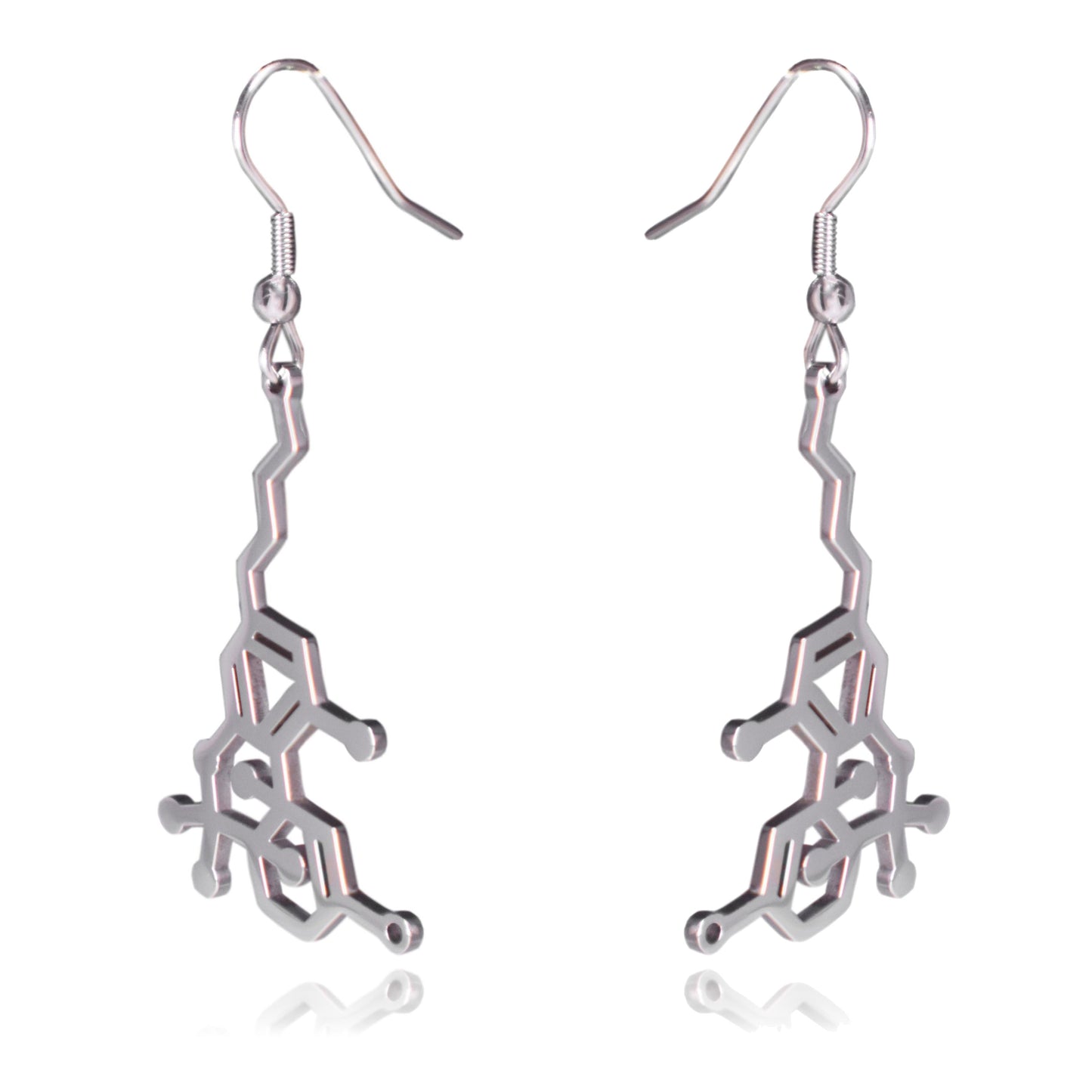 THC Tetrahydrocannabinol Marijuana Molecule Stainless Steel Dangle Earrings