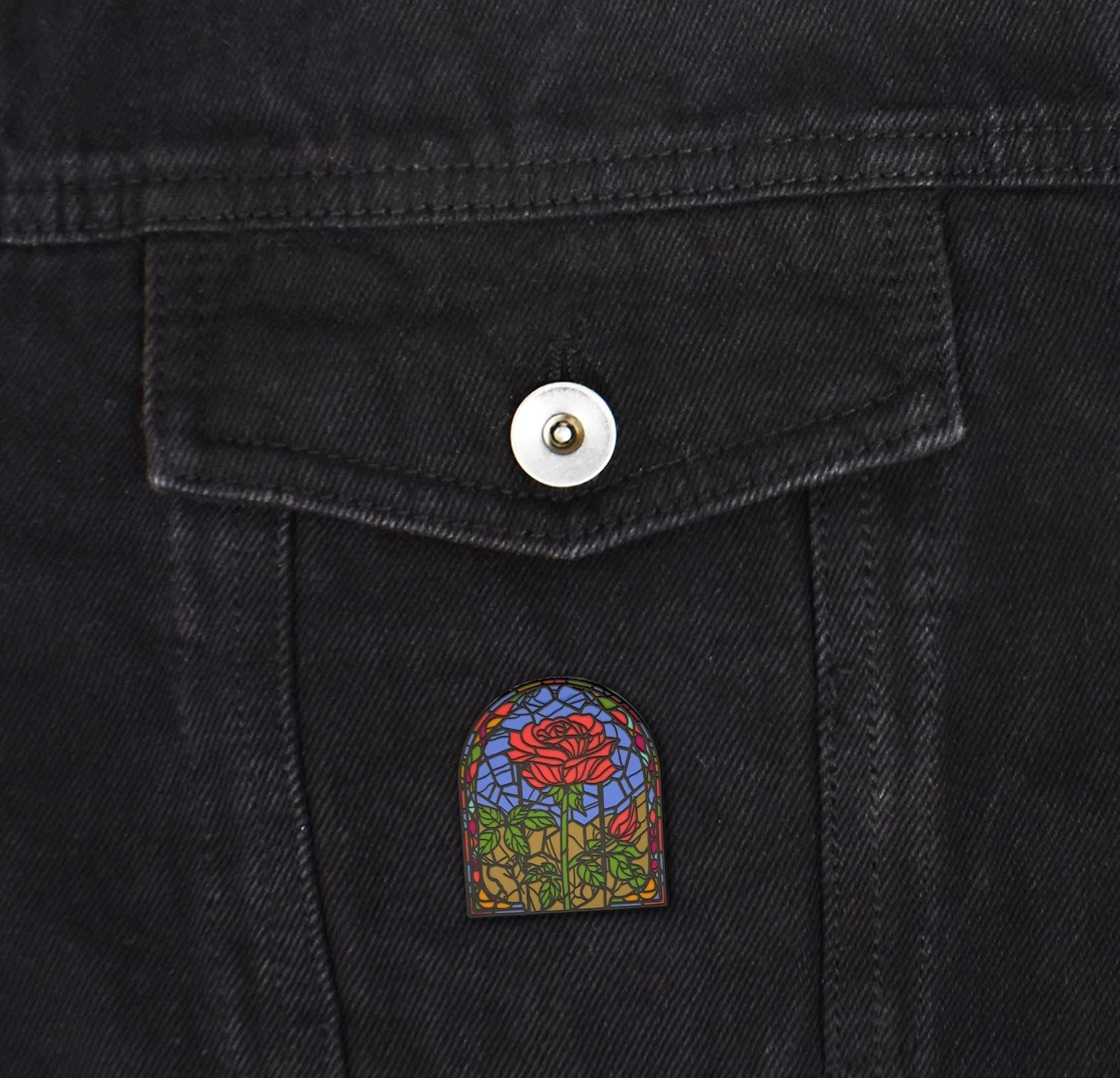 Rose Stained Glass Style Enamel Pin - Clayton Jewelry Labs