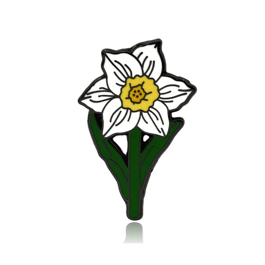 a white daffodil flower with a yellow center