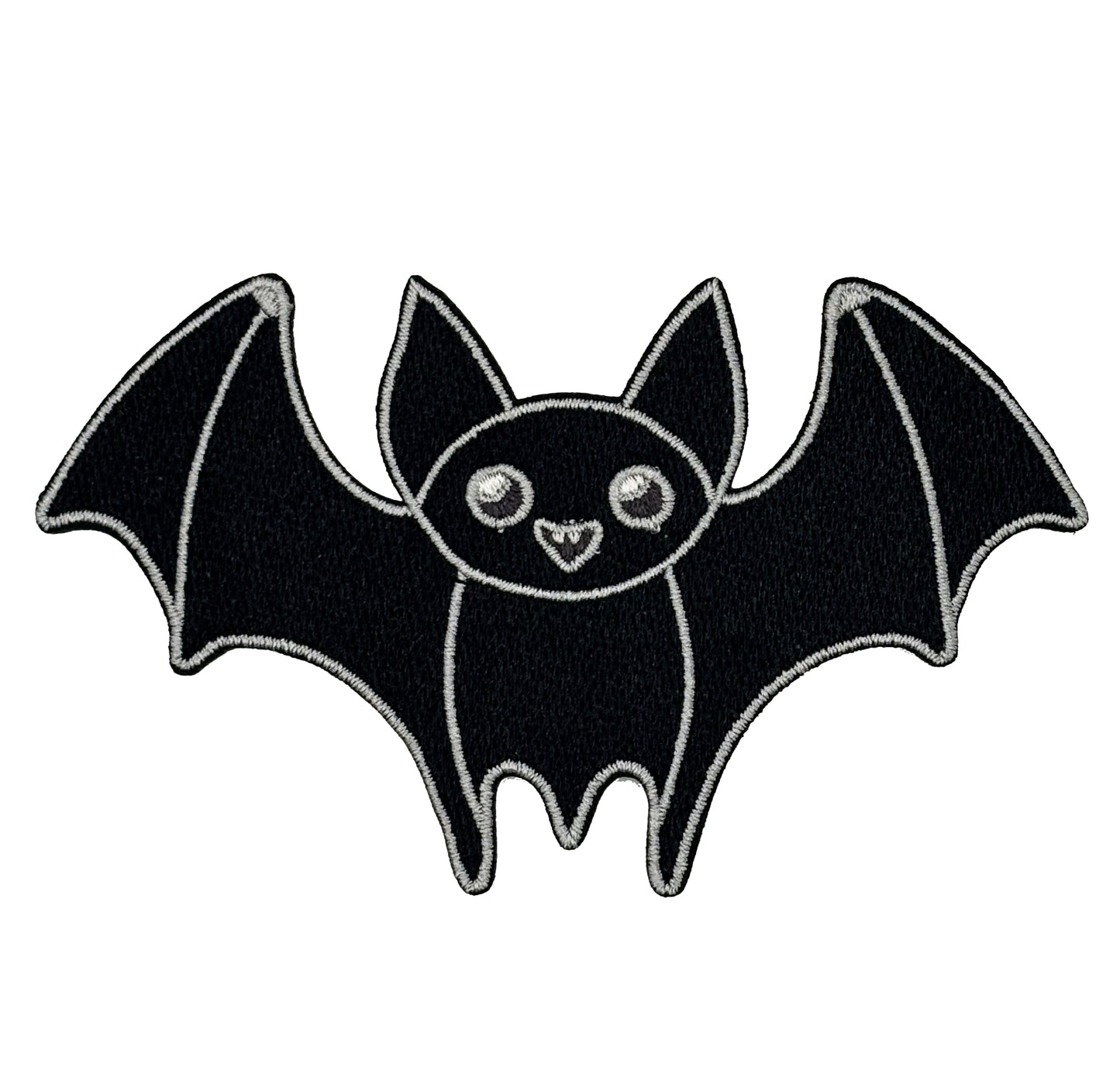 Black bat illustration with a white border on a white background