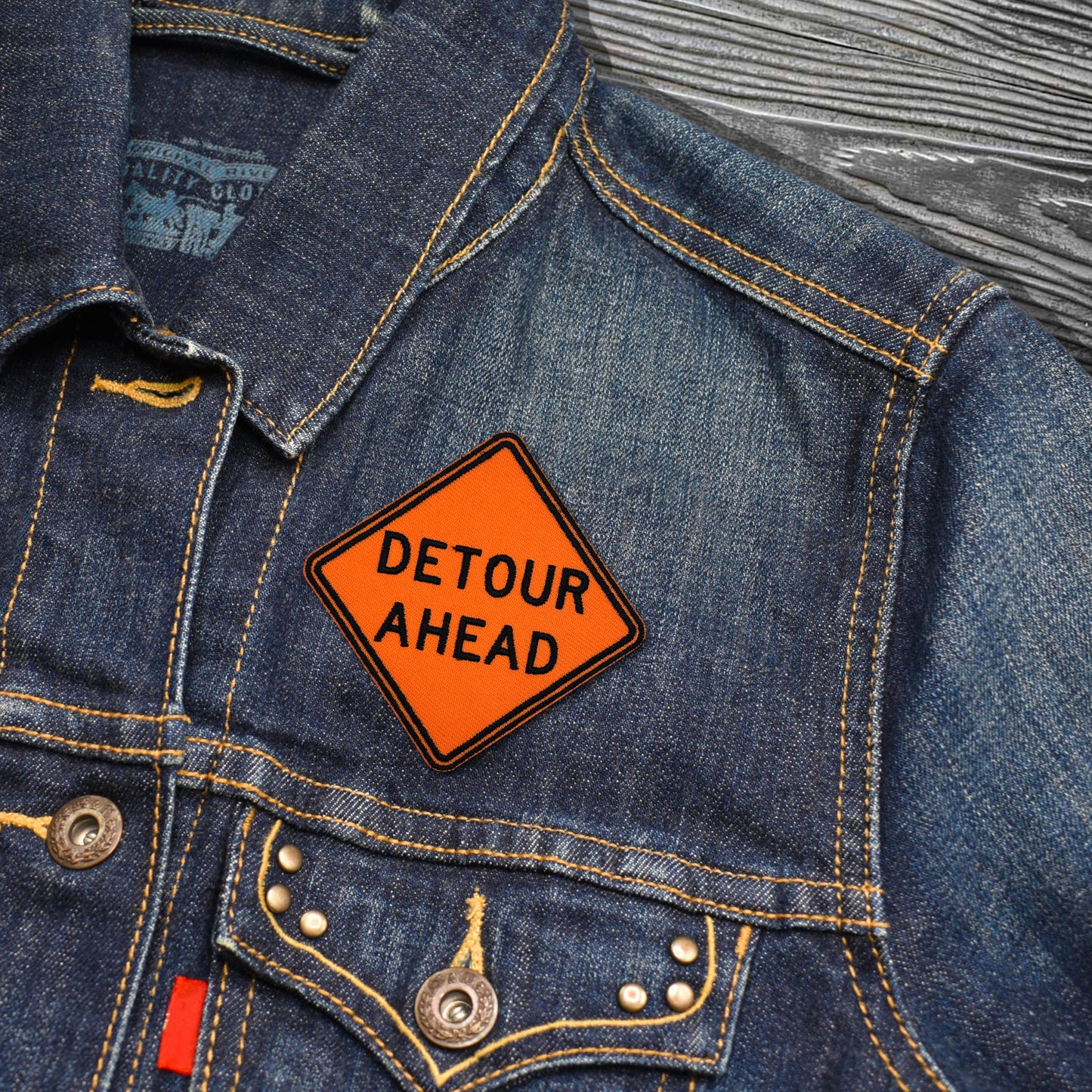 Detour Ahead Sign Embroidered Iron-on Patch