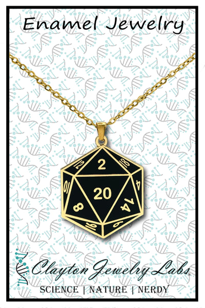 D20 Dice Double Sided Enamel Pendant Necklace | Clayton Jewelry Labs