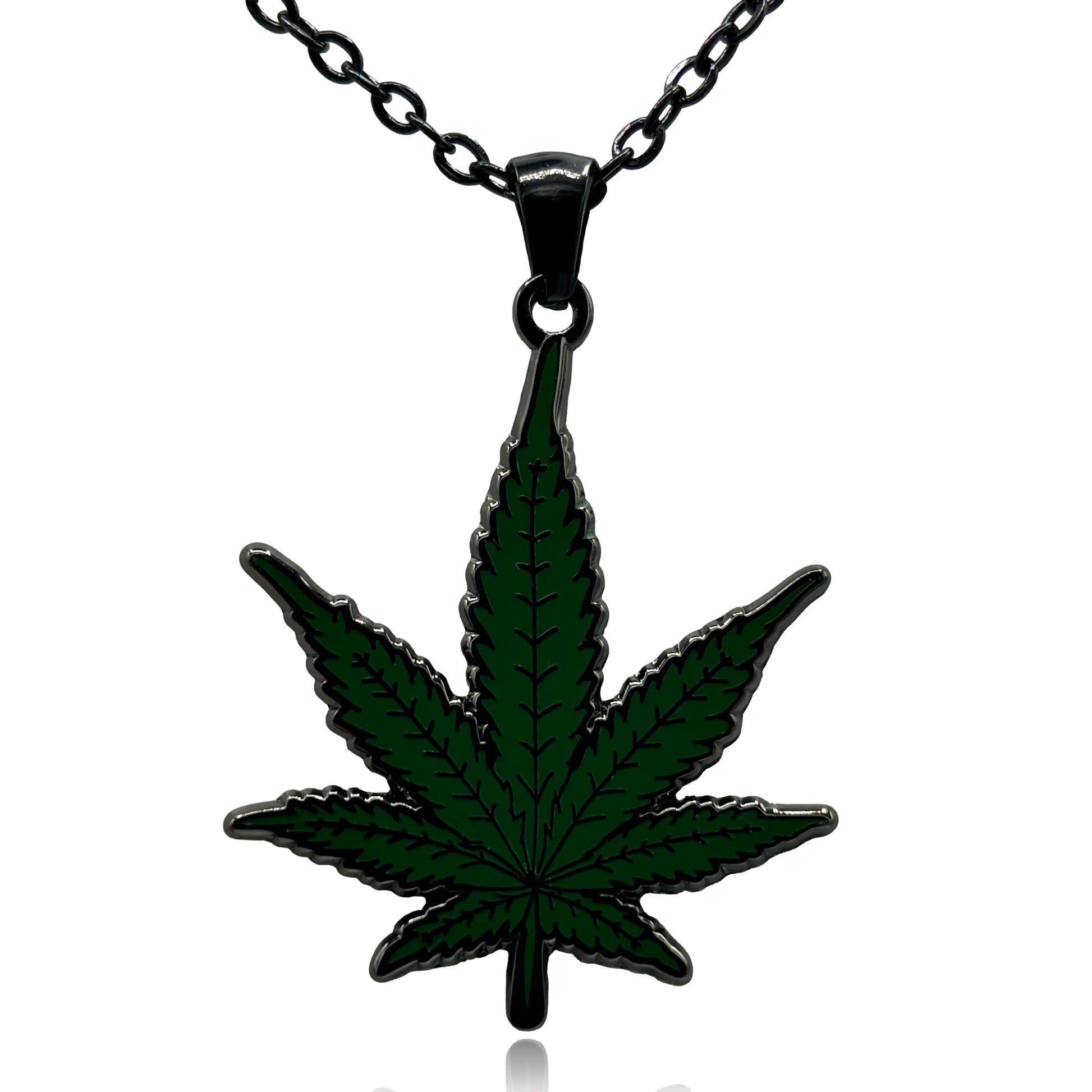 Marijuana Leaf Enamel Pendant Necklace | Clayton Jewelry Labs