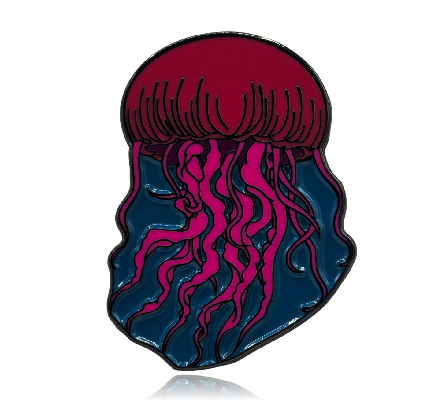 Pink jellyfish-shaped pin on a white background