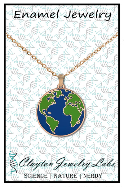 Planet Earth Double Sided Enamel Pendant Necklace