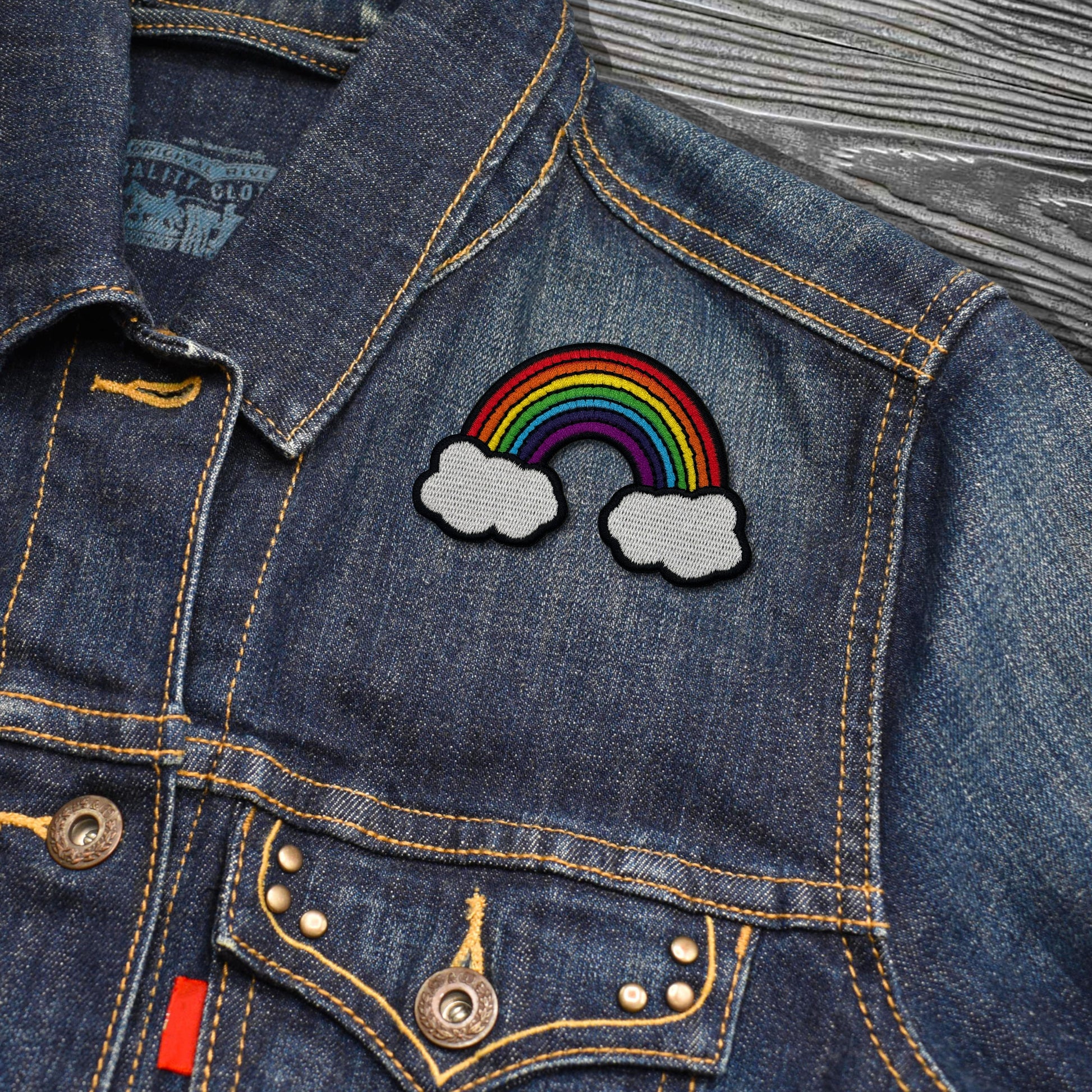 Rainbow with Clouds Embroidered Iron-on Patch