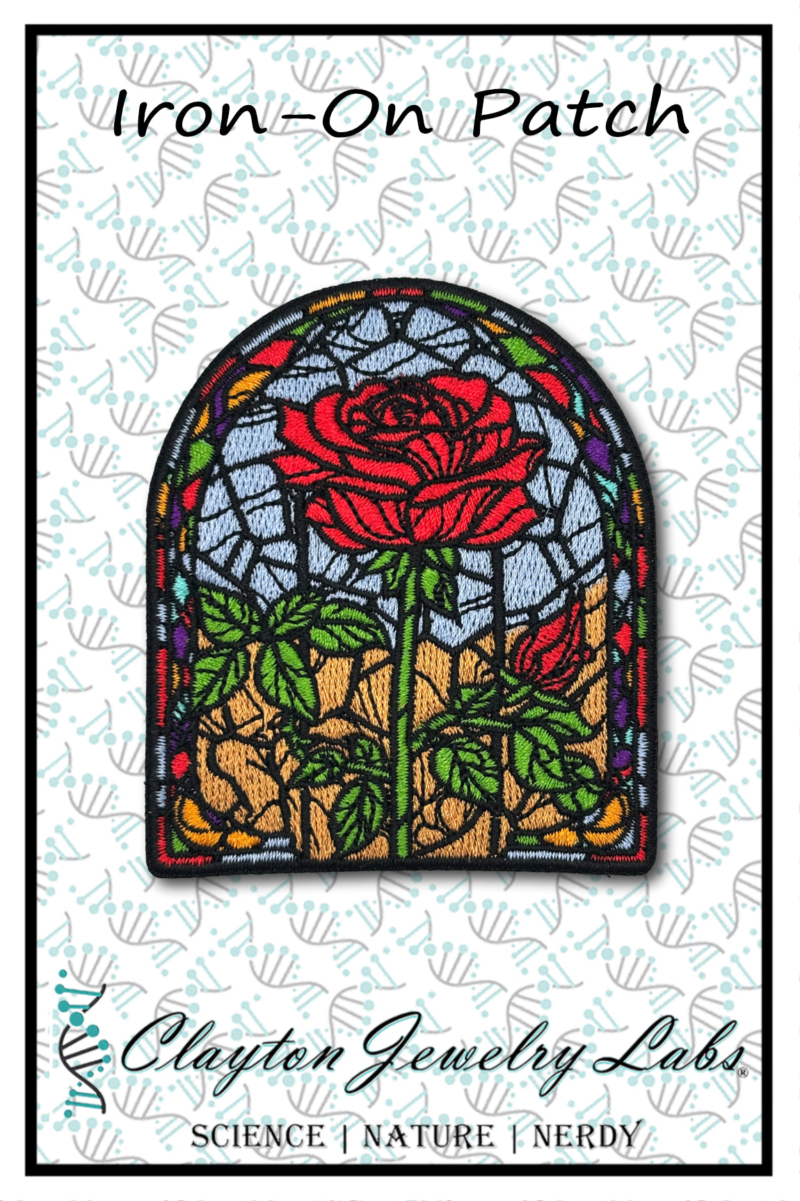 Rose Stained Glass Window Embroidered Iron-on Patch