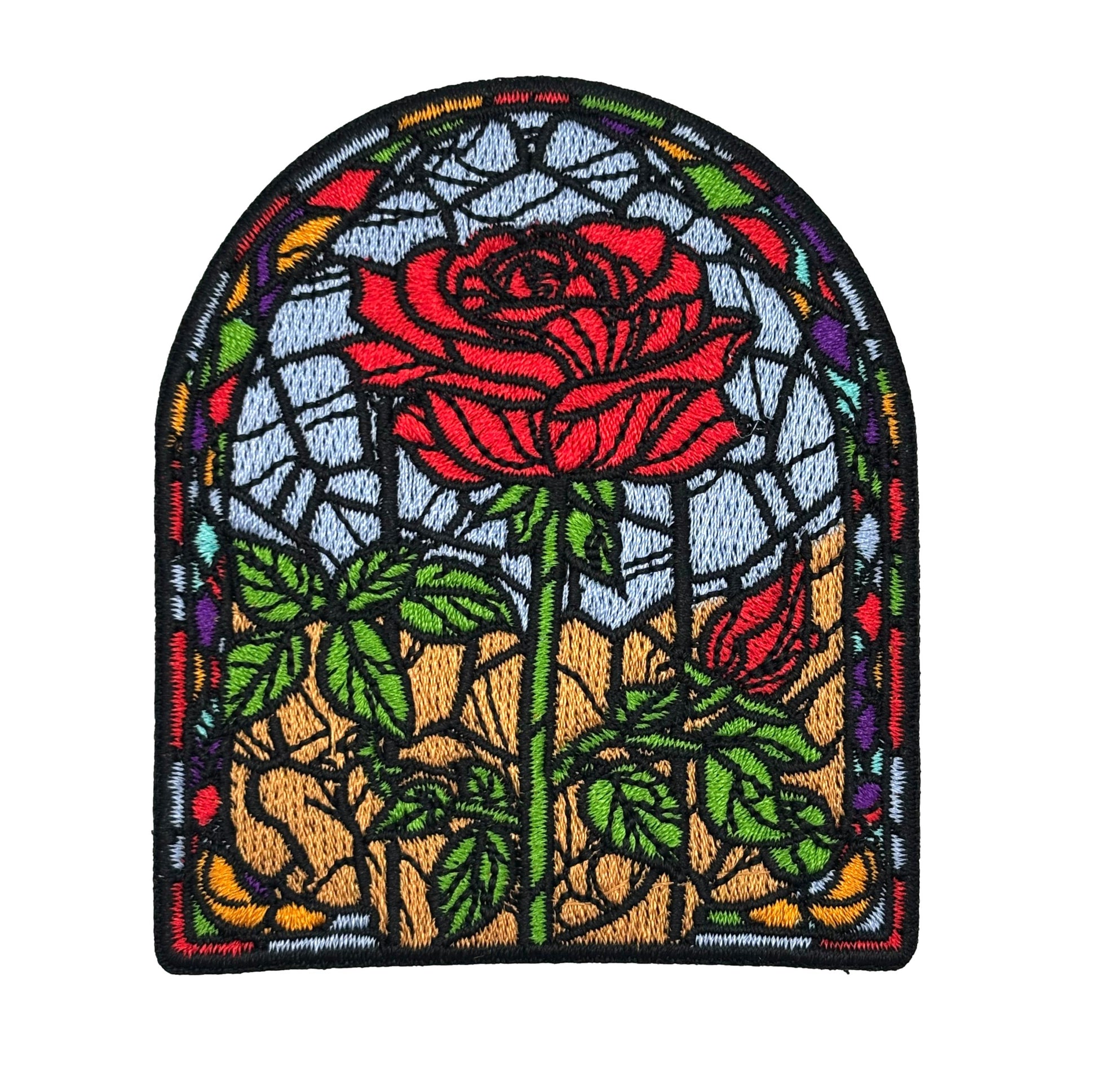 Rose Stained Glass Window Embroidered Iron-on Patch