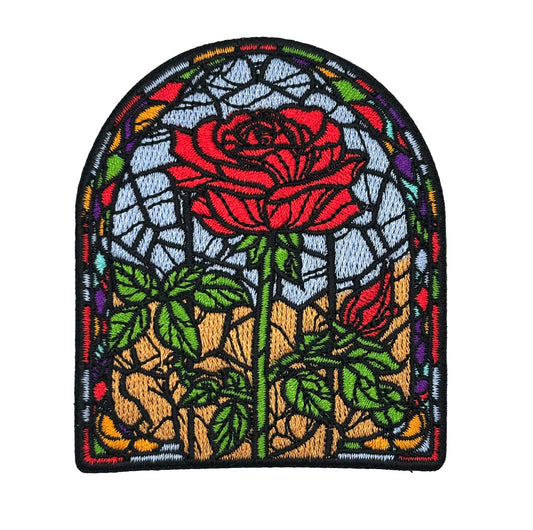 Rose Stained Glass Window Embroidered Iron-on Patch